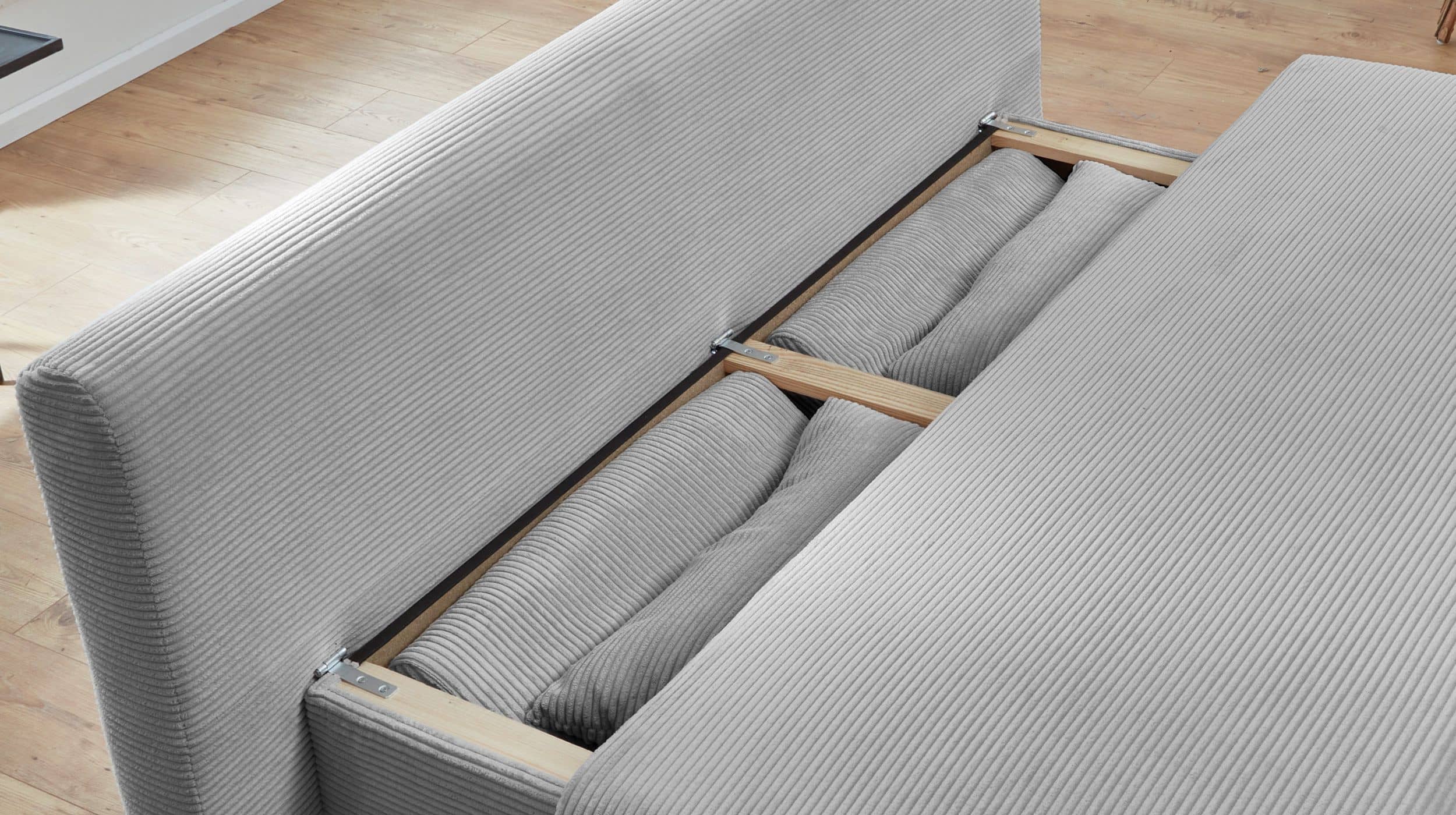 Schlafsofa mit Bettkasten Cord grau 190 x 93 cm - BAREND