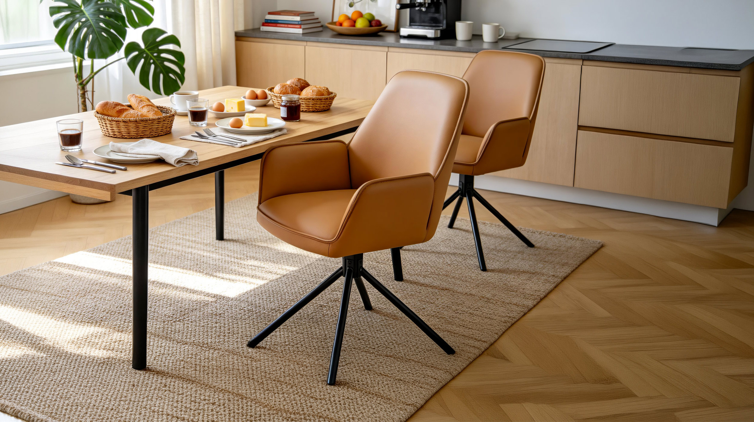 Armlehnstuhl Echtleder Cognac - drehbar - COVELO 