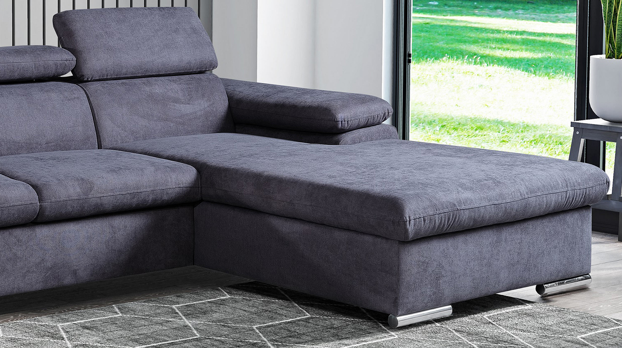 Ecksofa mit Schlaffunktion grau Bettkasten 284 x 196 cm - COAL