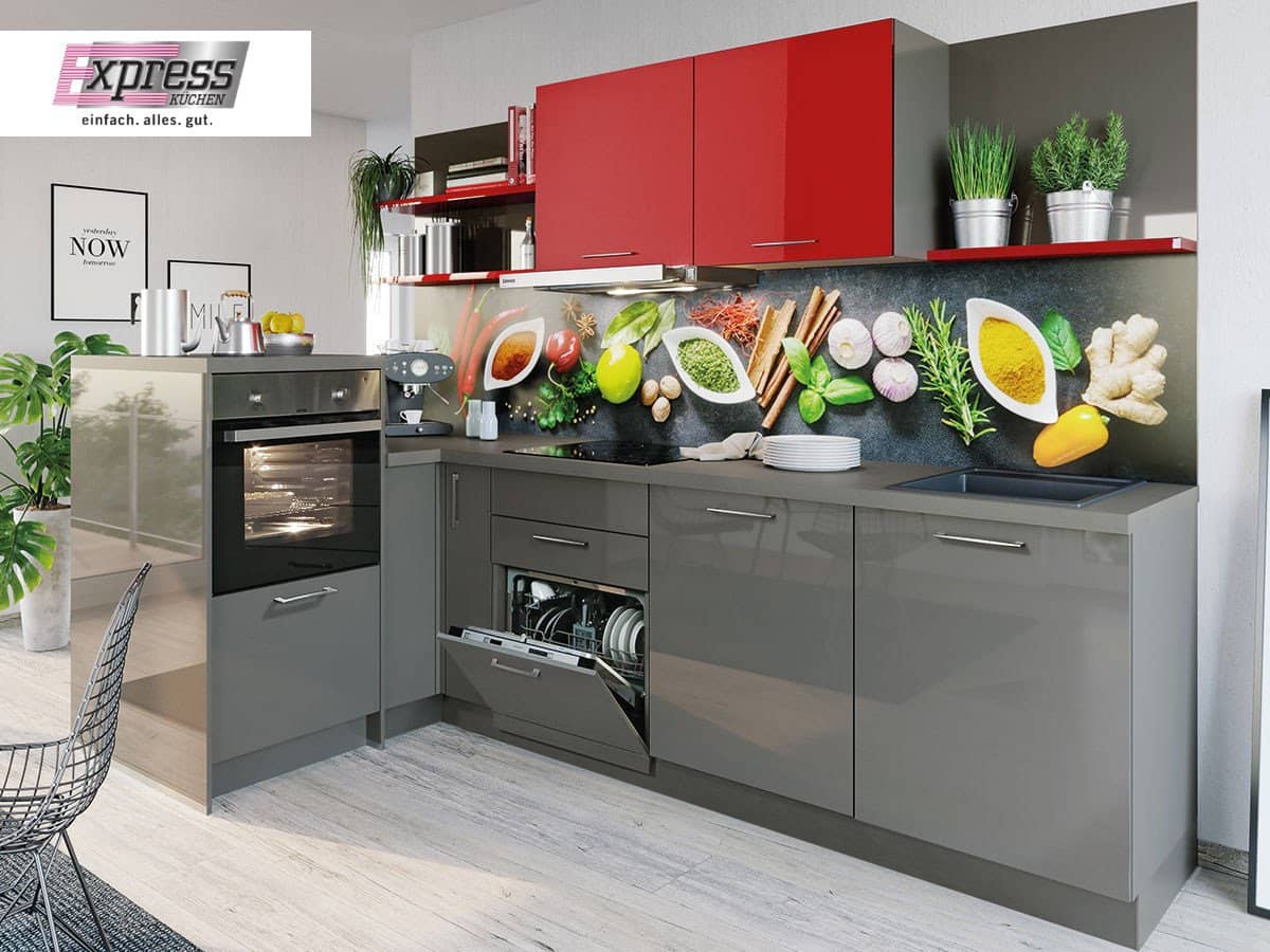 Eckkücke 143,2 x 280 cm - mit Geräten - Küchenfronten Lack Hochglanz - STAR