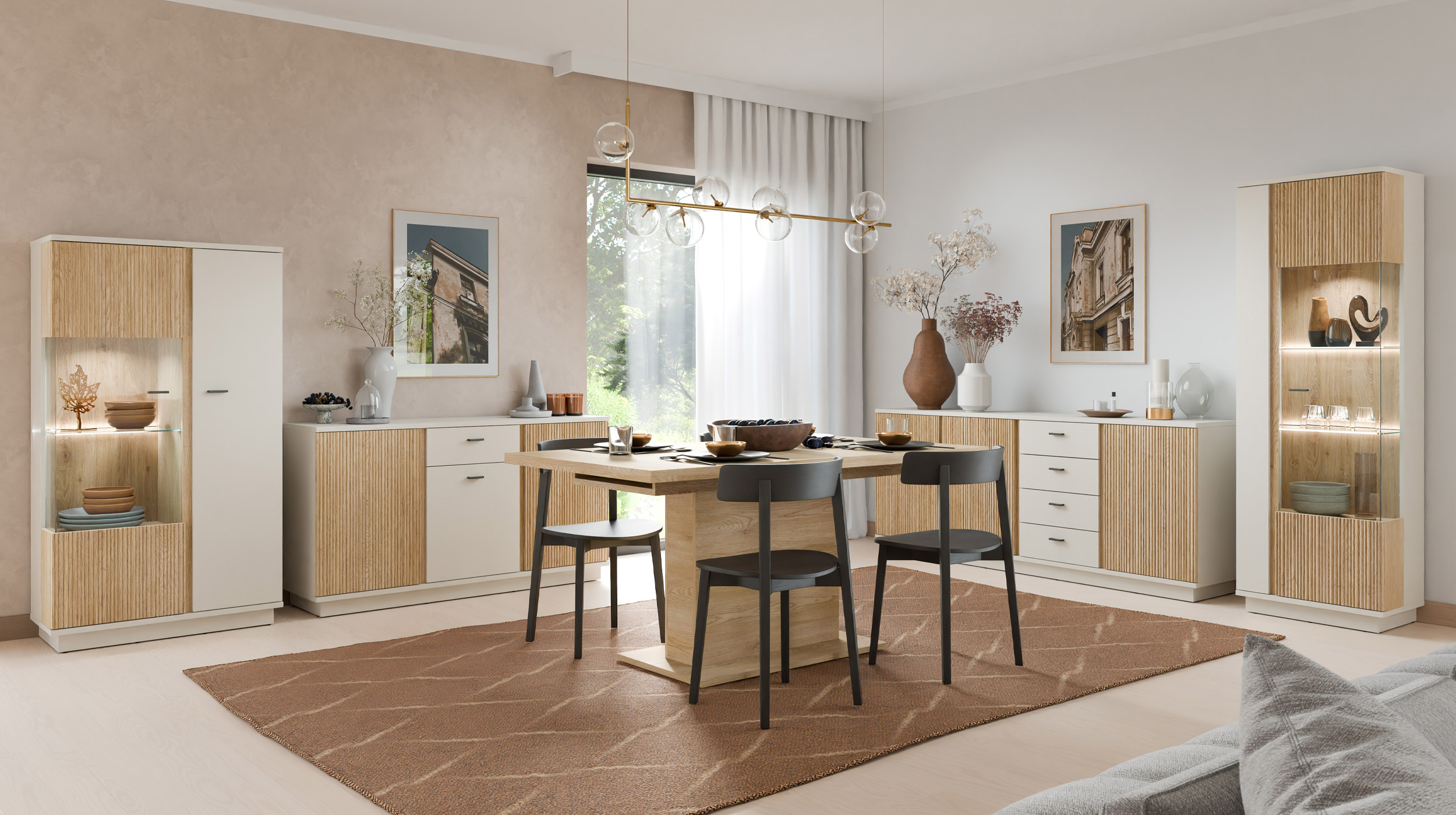 Vitrine mit Glastür beige - Eiche - Breite 62 cm - MOSANO