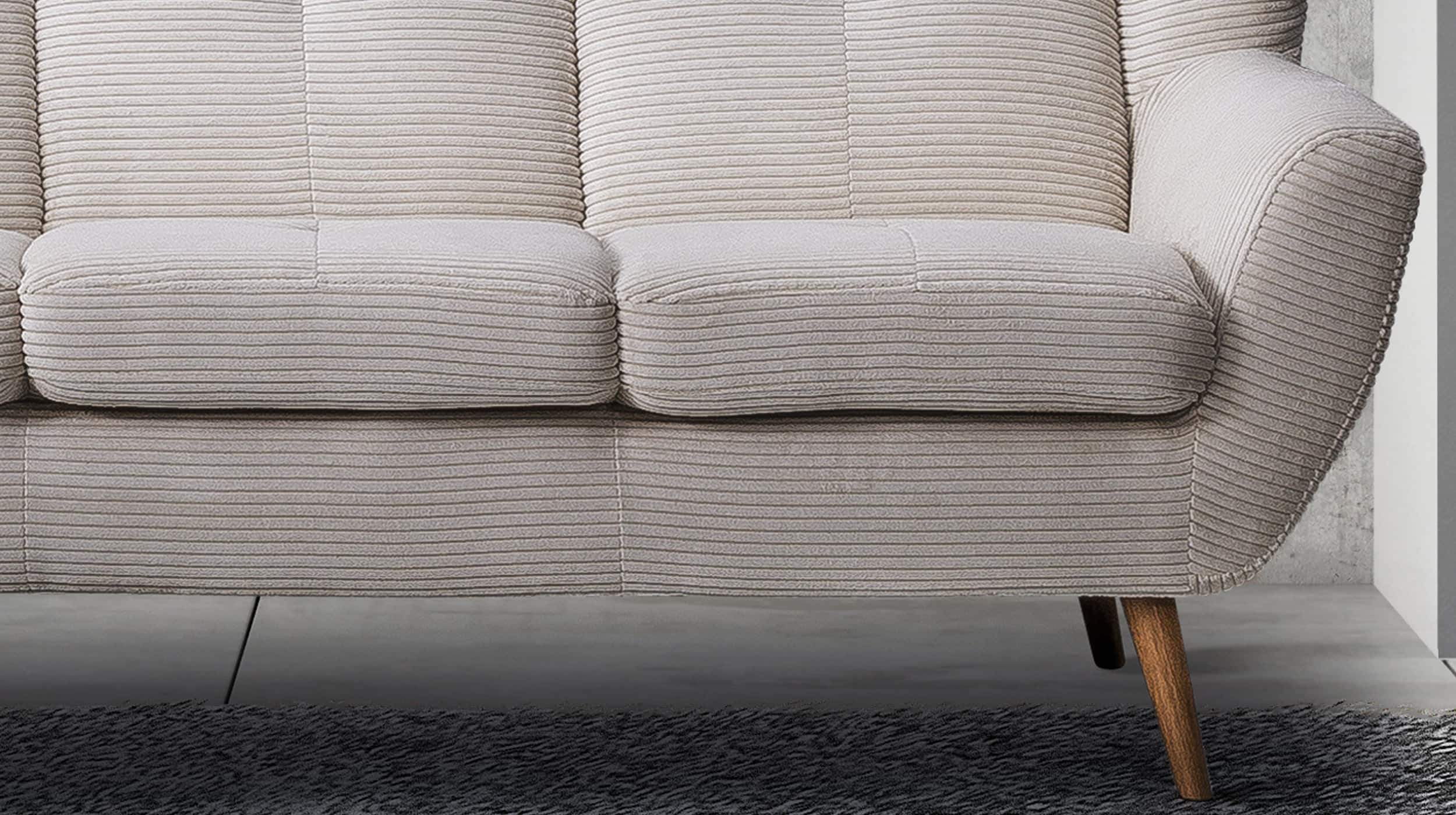 Einzelsofa 3-Sitzer Sofa creme Cordbezug 190 cm - AVESTA