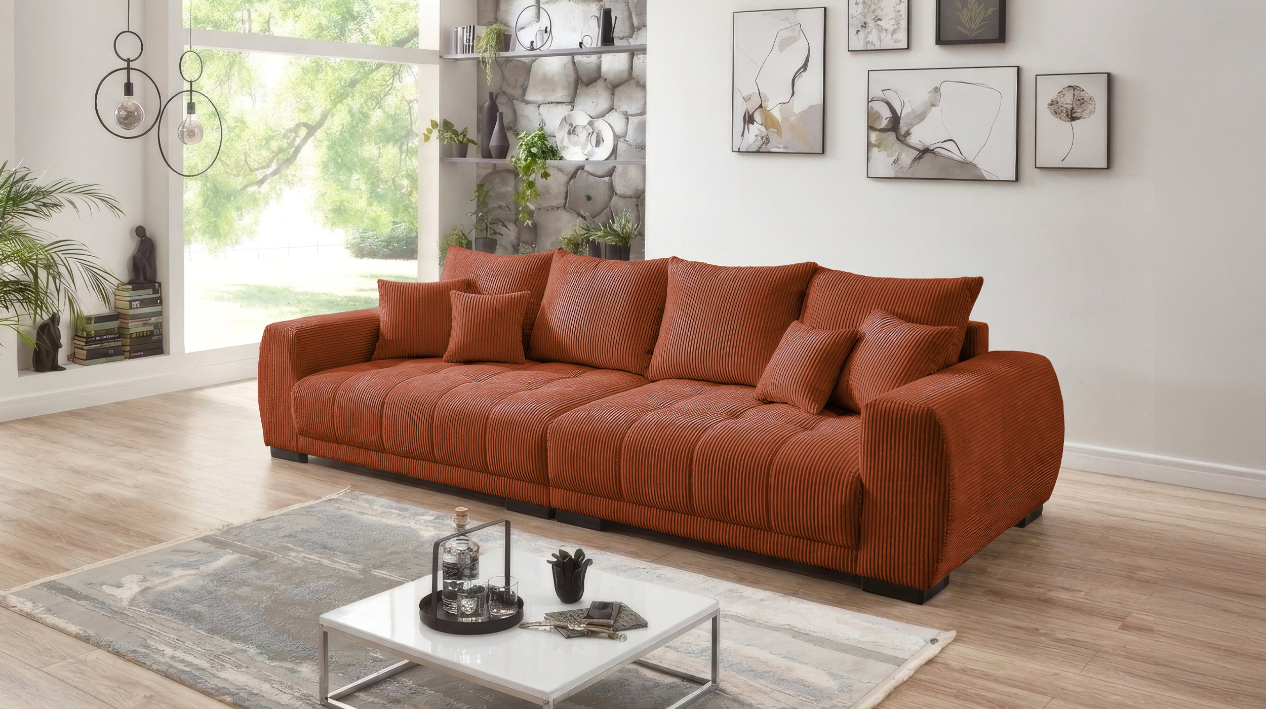 Big Sofa Cord rost mit Nosagunterfederung 300 cm - ARTEMIS