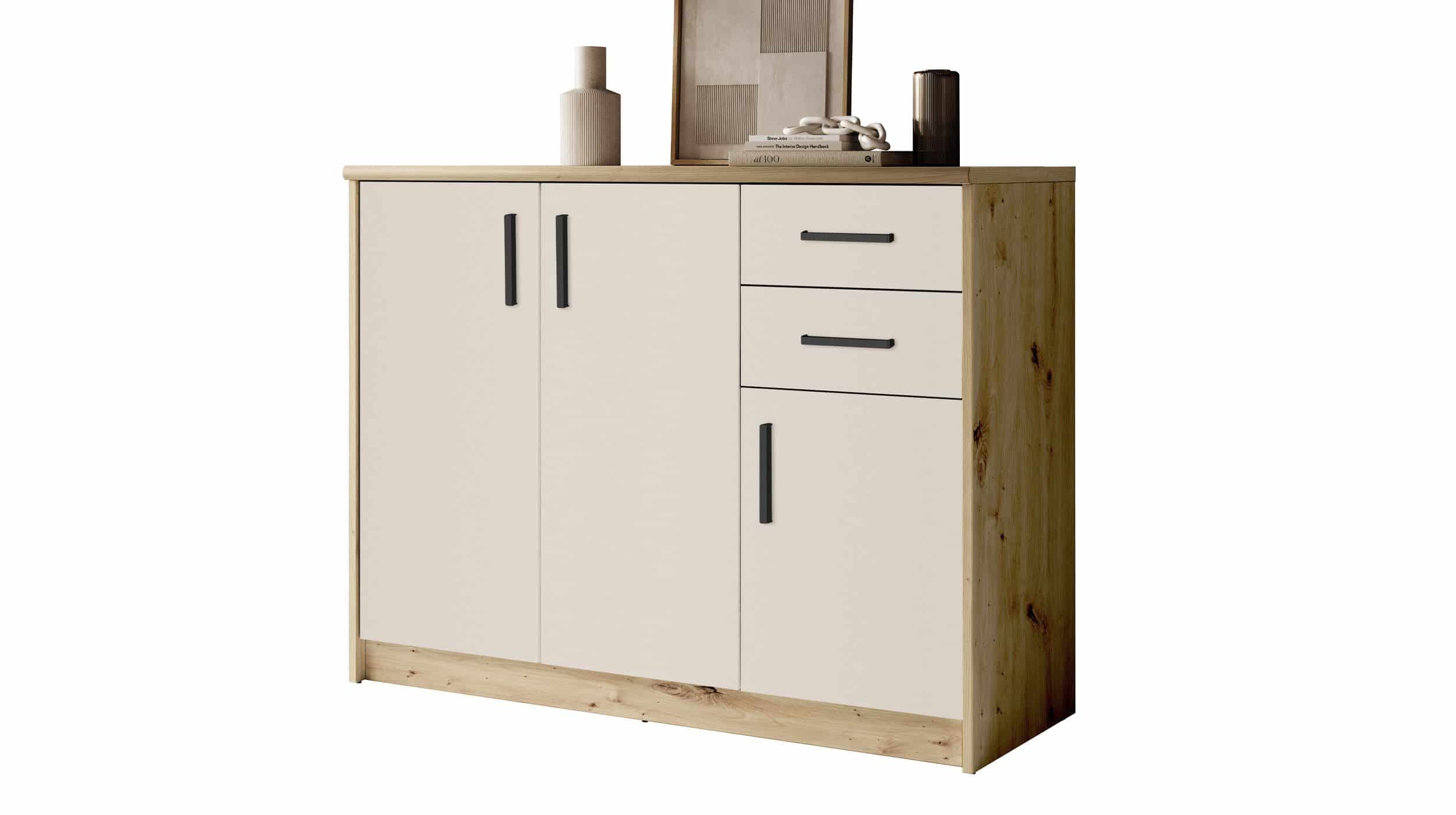 Kommode mit 2 Schubladen beige - Artisan Eiche 109 x 50 cm - NELLY