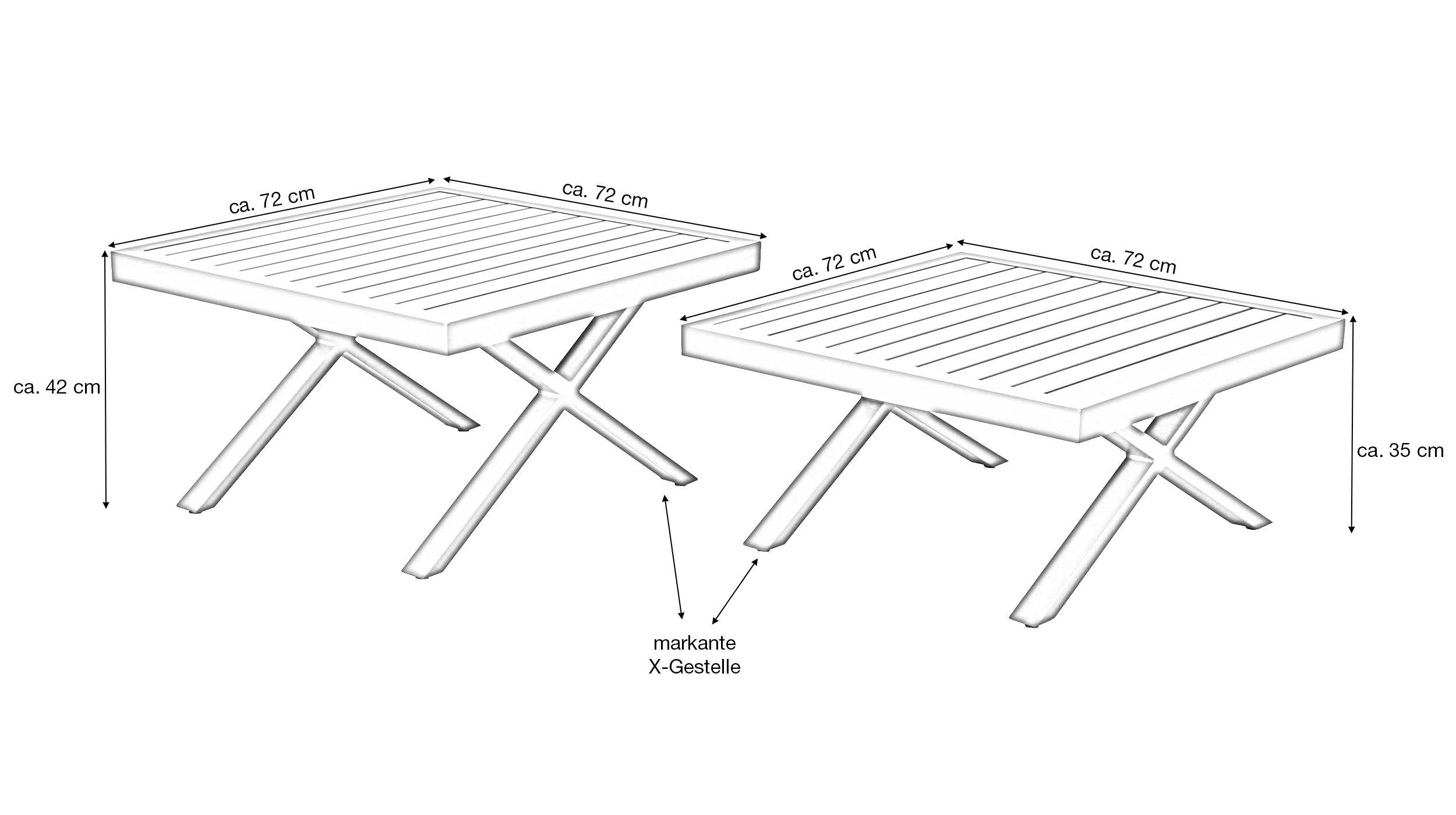 Gartentisch-Set quadratisch anthrazit 72 x 72 - 2er-Set - LUNA