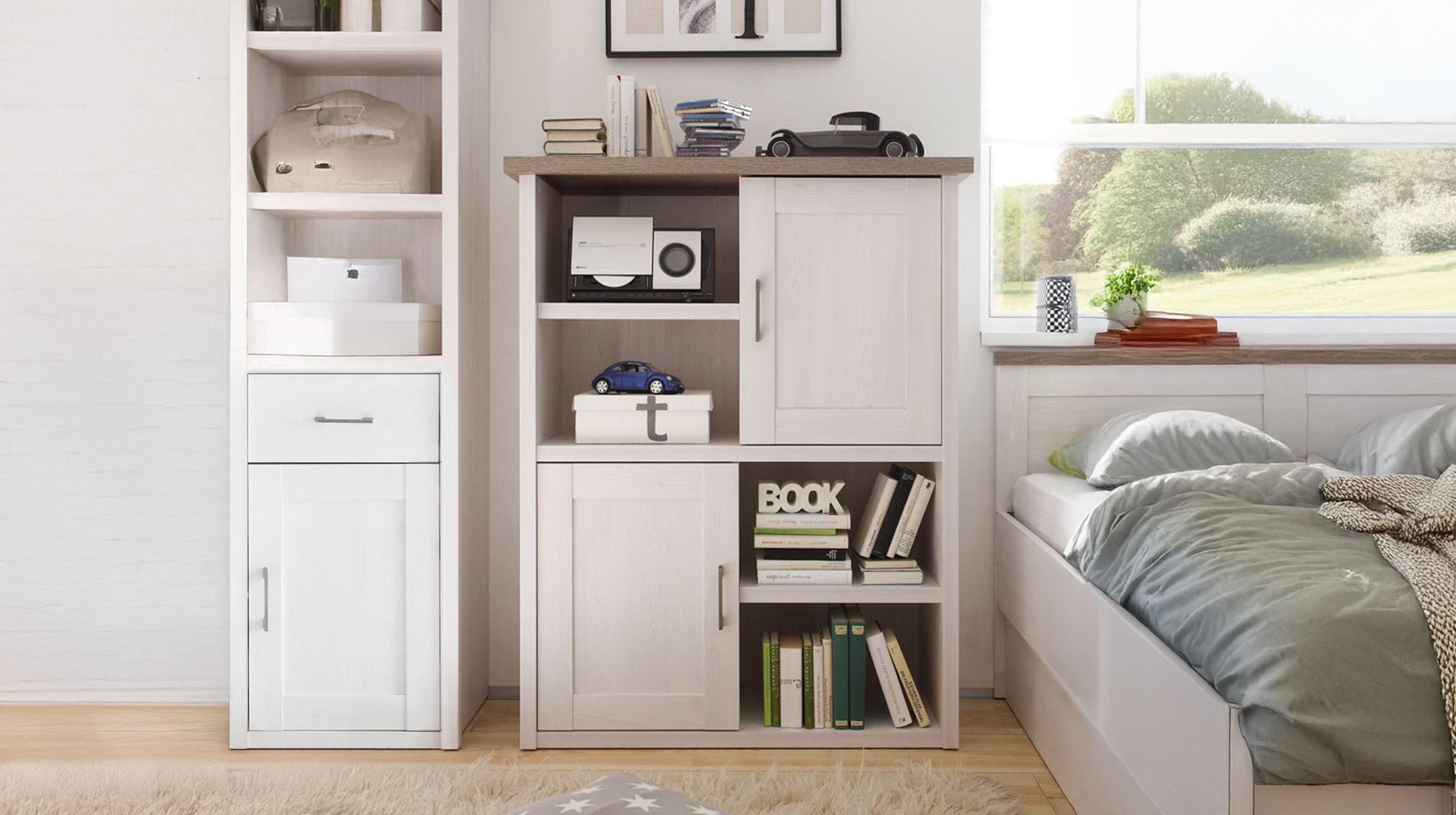 Highboard mit 2 Türen Pinie weiß 106 cm - LUCA
