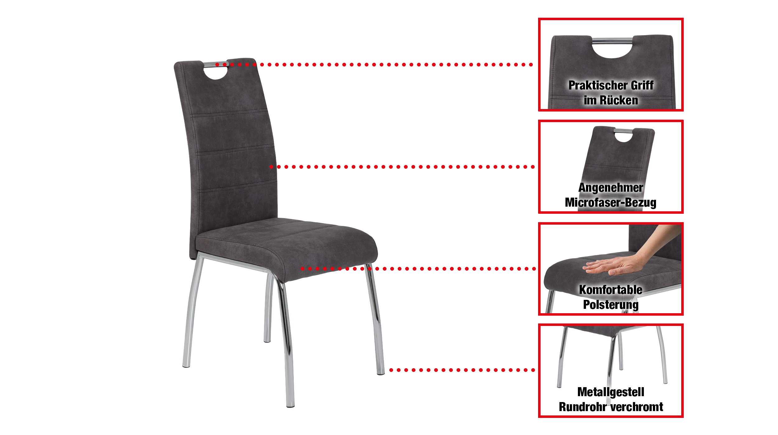 Polsterstuhl anthrazit Metallgestell - Microfaser - SUSI