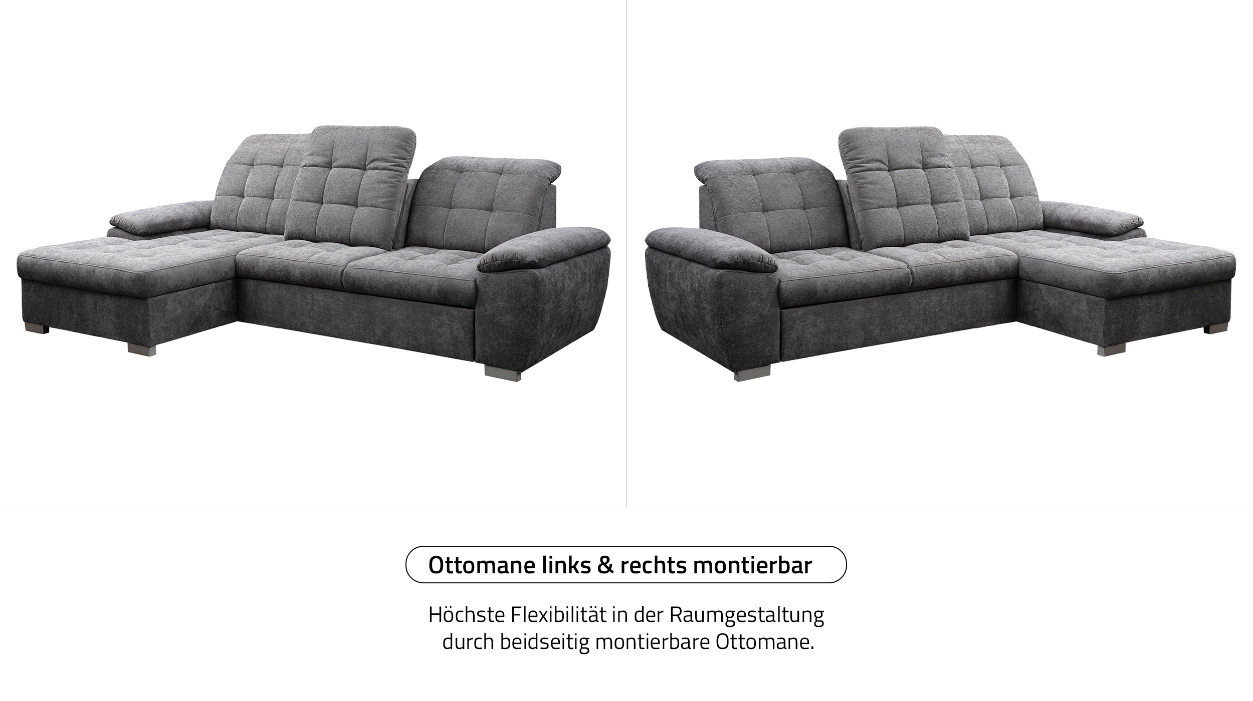 Ecksofa mit Schlaffunktion anthrazit 260 cm - Bettkasten - MAIKE