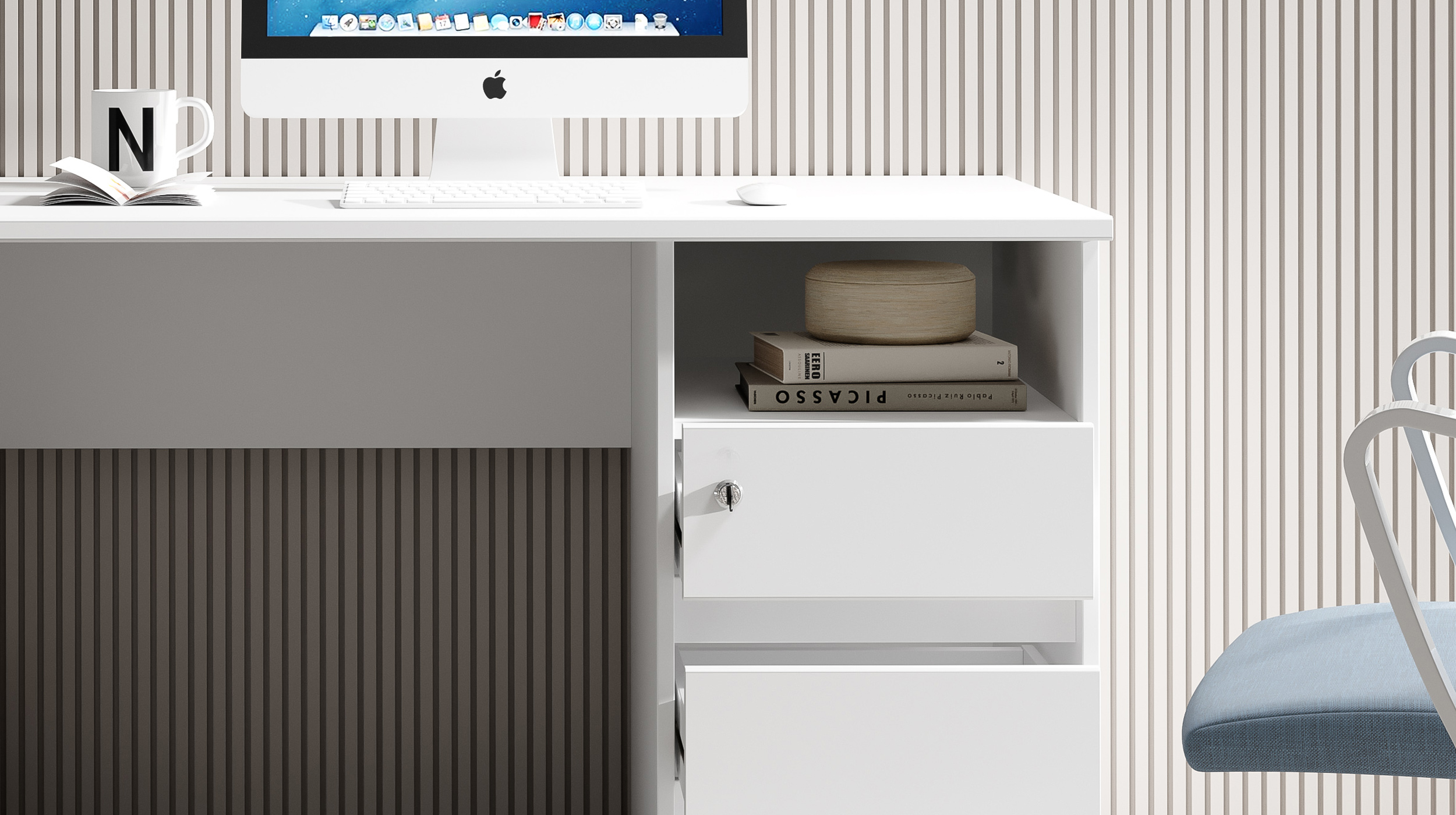 Schreibtisch weiß 110 cm - 3 Schubladen - PRIMUS 