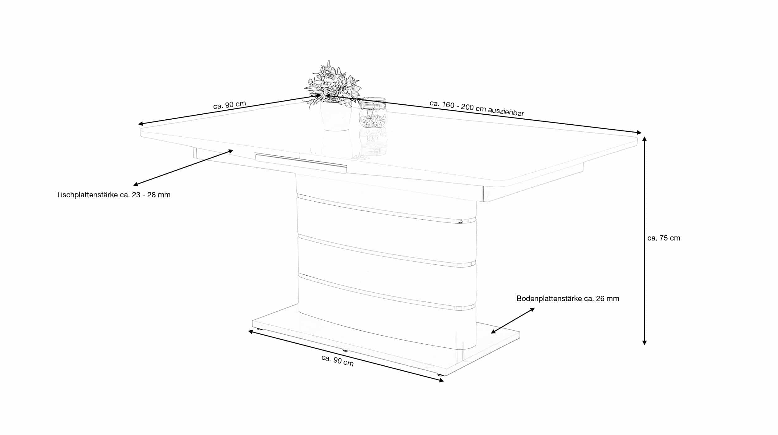 Esstisch 160 - 200 cm ausziehbar grau hochglanz - ANASTASIA