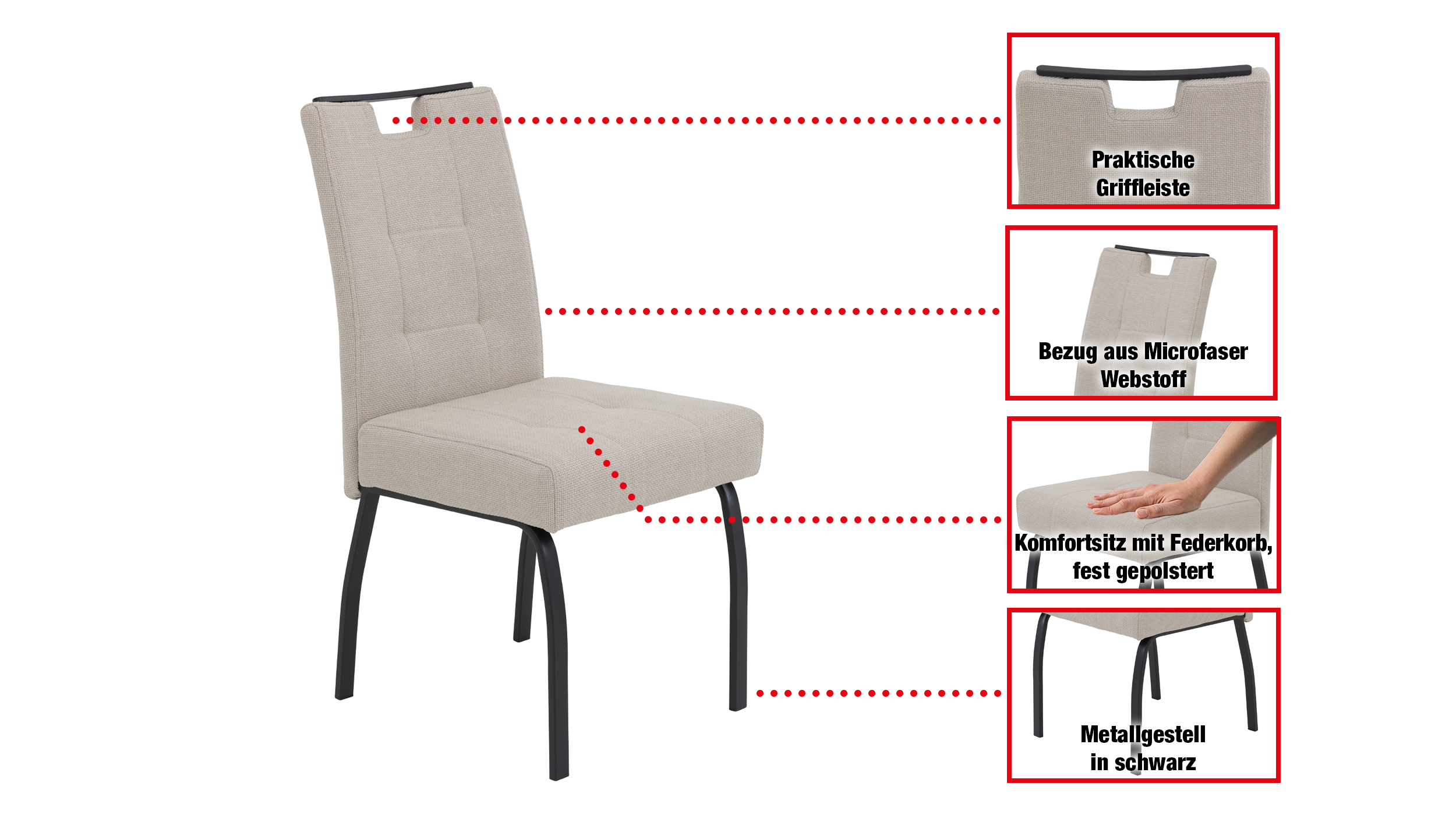 Polsterstuhl beige Metallgestell Microfaser Webstoff - LAILA