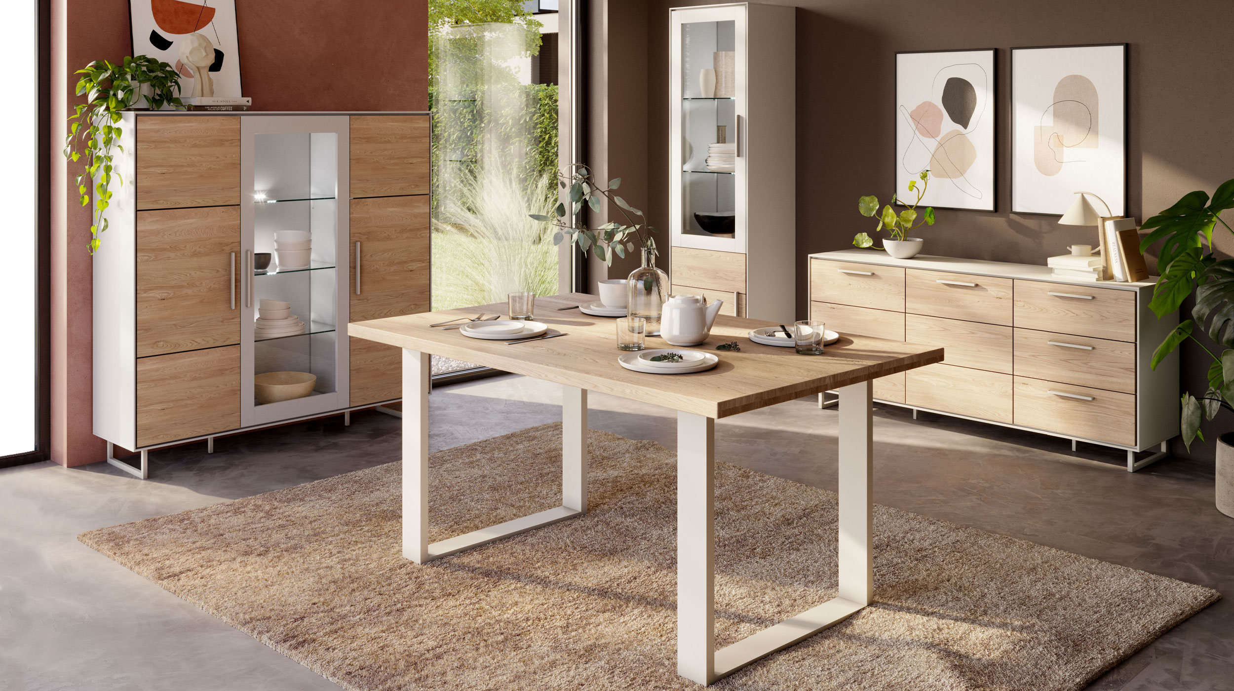 Vitrine mit Glastür Eiche teilmassiv geölt Breite 54 cm - KAI 