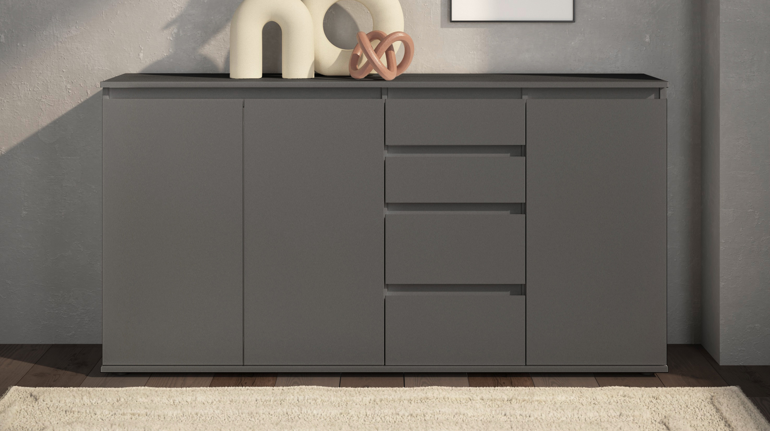 Sideboard mit 4 Schubladen anthrazit 160 cm - 3-türig - BRESTA