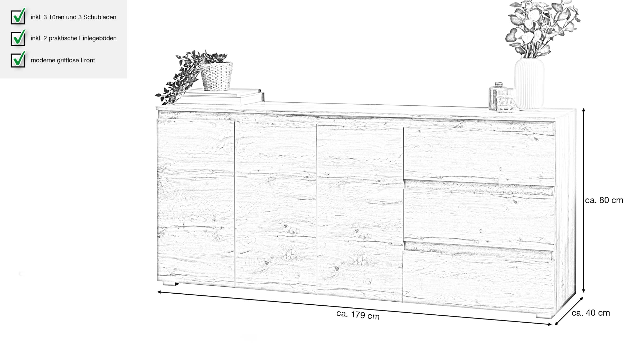 Sideboard mit Schubladen Honig Eiche 179 cm - IMAGE