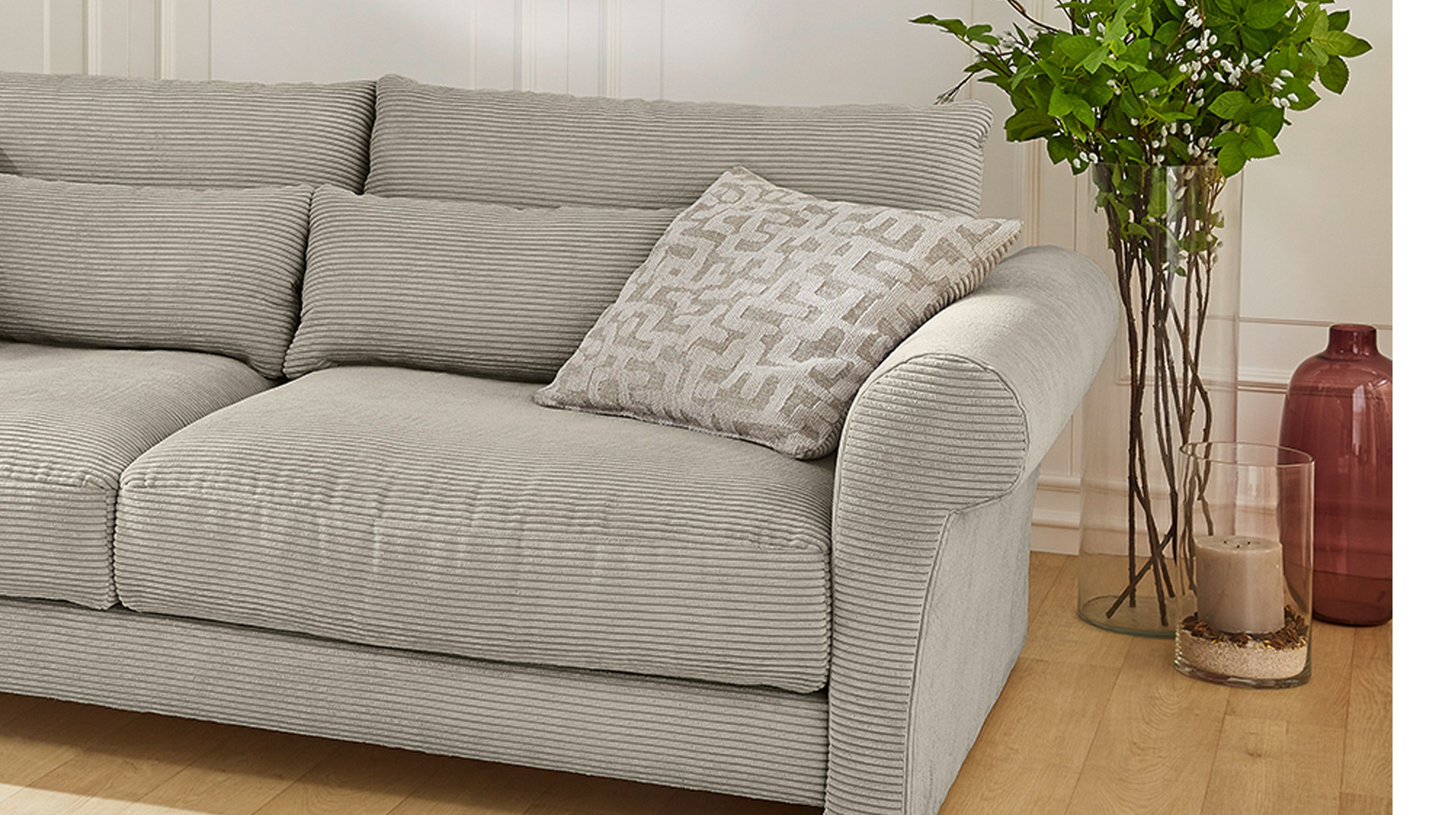 Big Sofa grau Cord mit Bonell-Federkern 247 cm - MAXIMA
