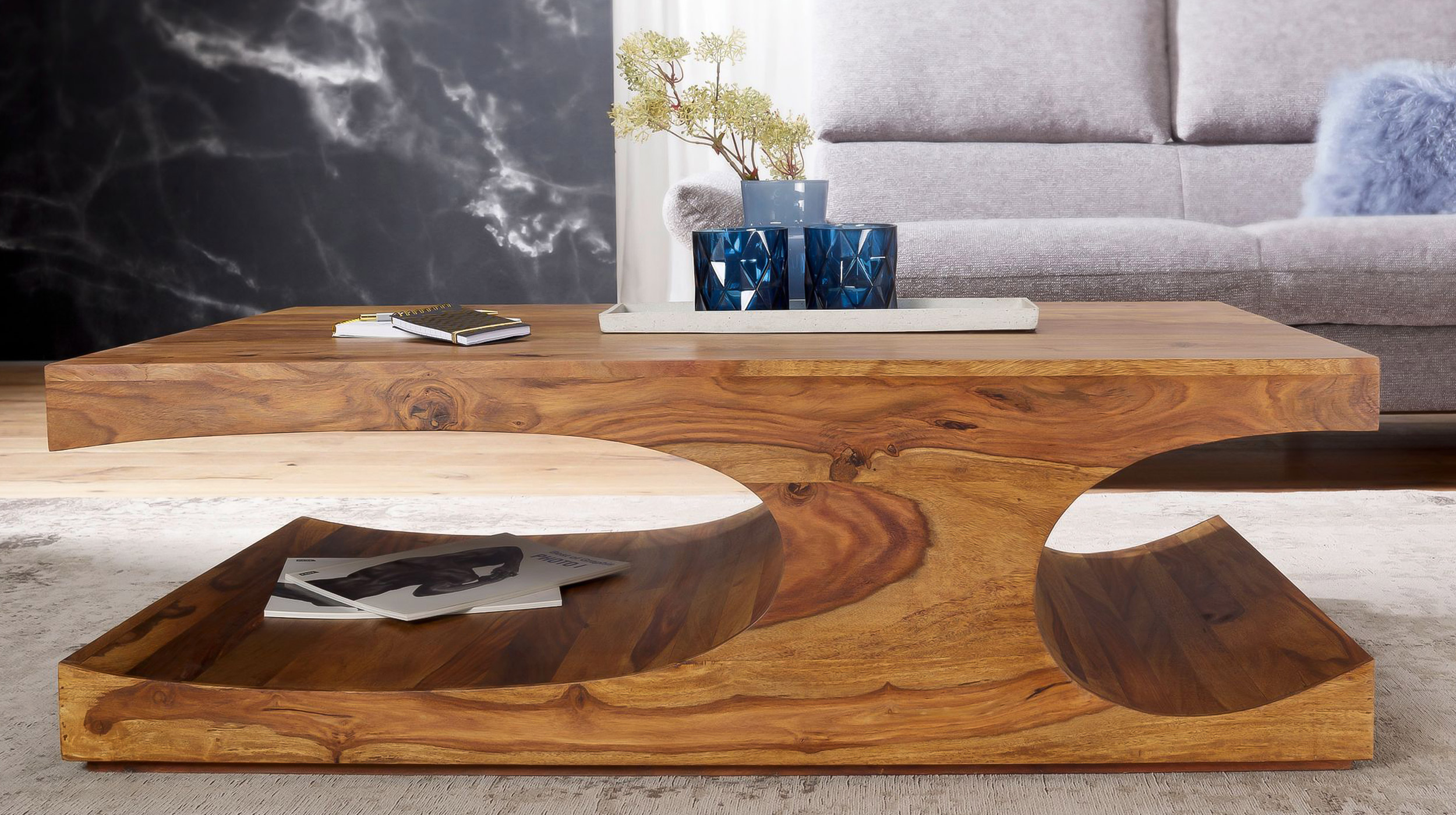 Couchtisch Sheesham massiv gebeizt 118 x 70 cm - SKADI 