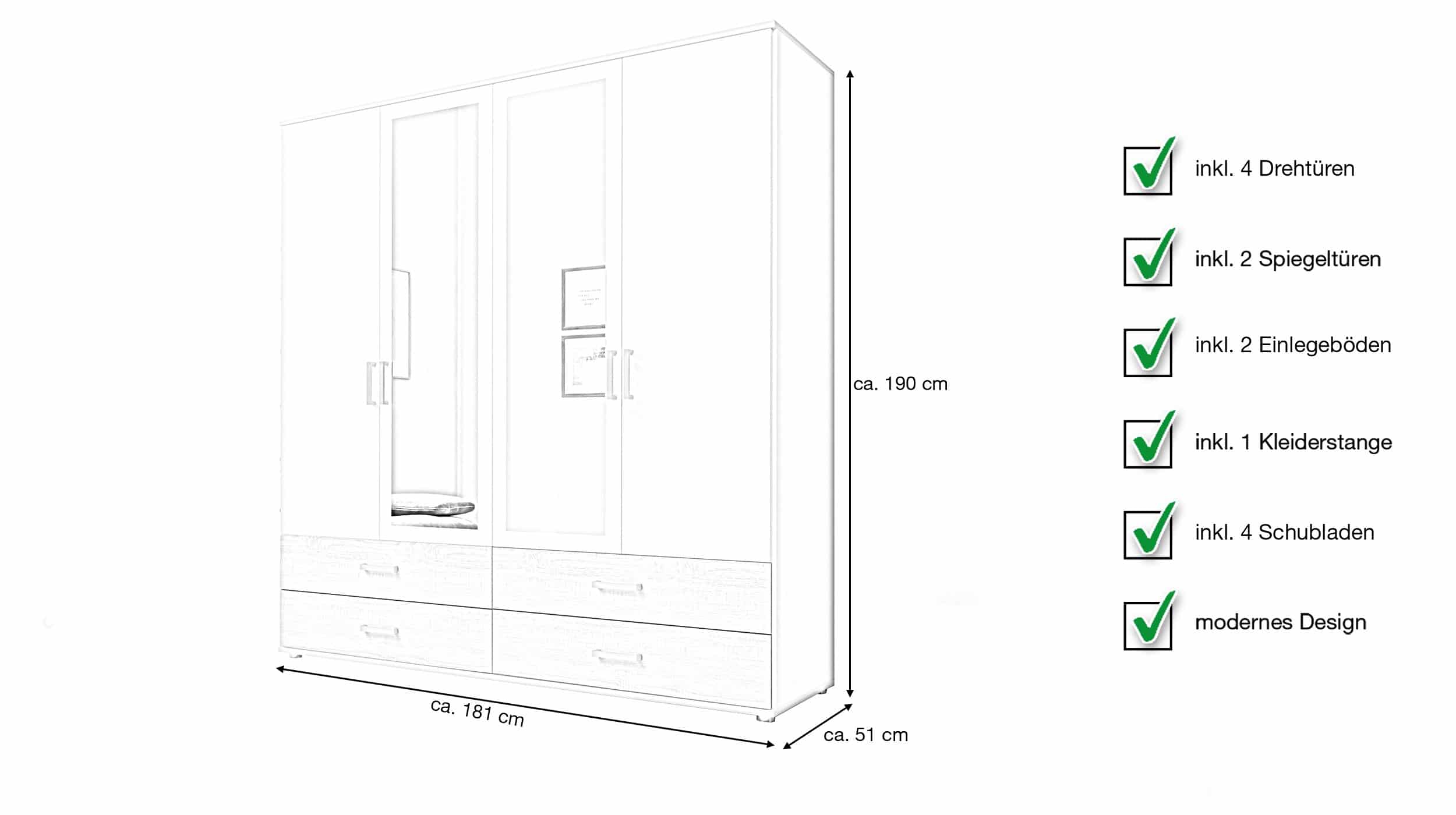 Kleiderschrank Spiegel Sonoma Eiche - weiß - 181 cm - IVAR 