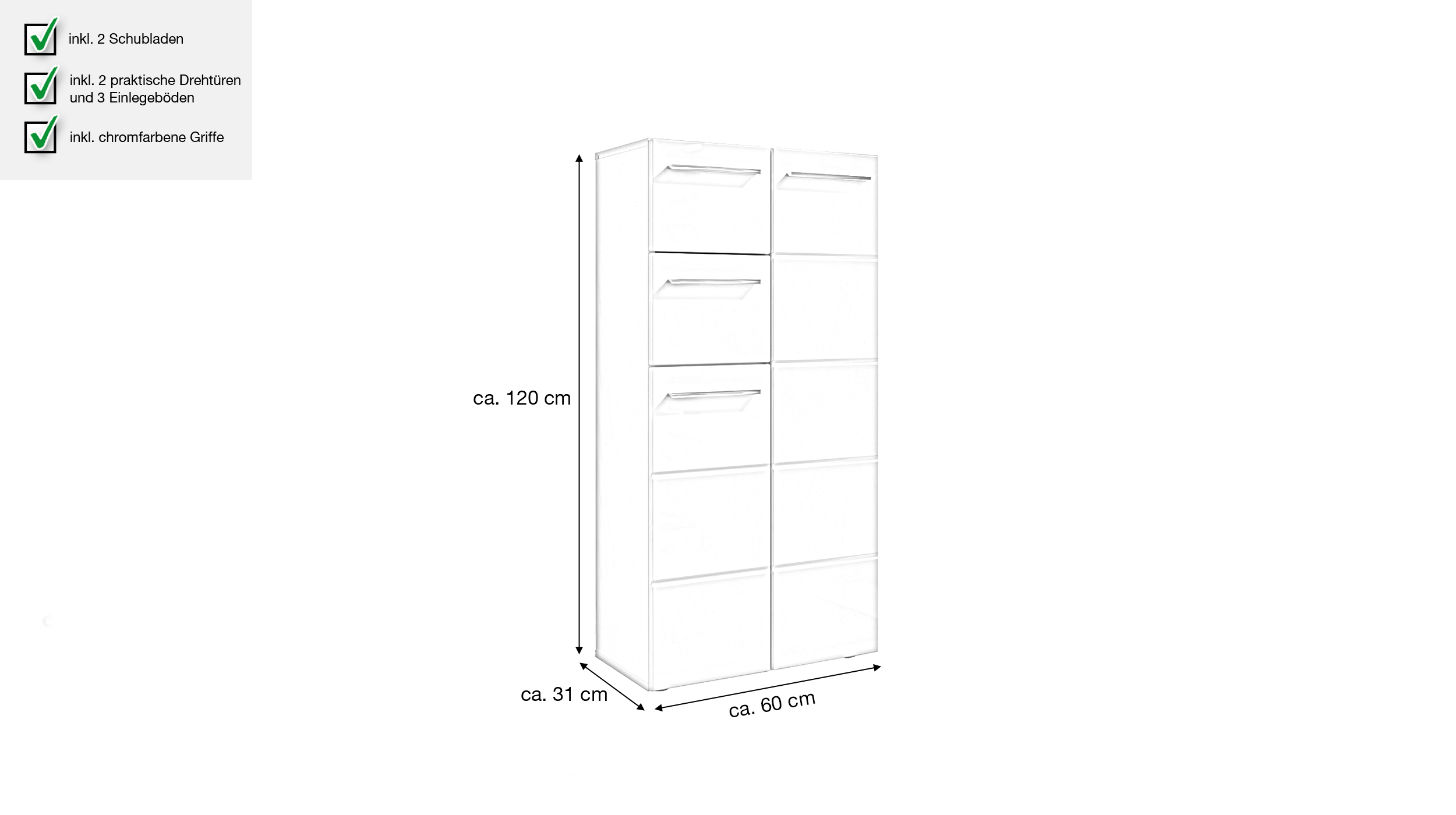 Bad Unterschrank weiß hochglanz 60 cm - 2 Schubladen - MANDY