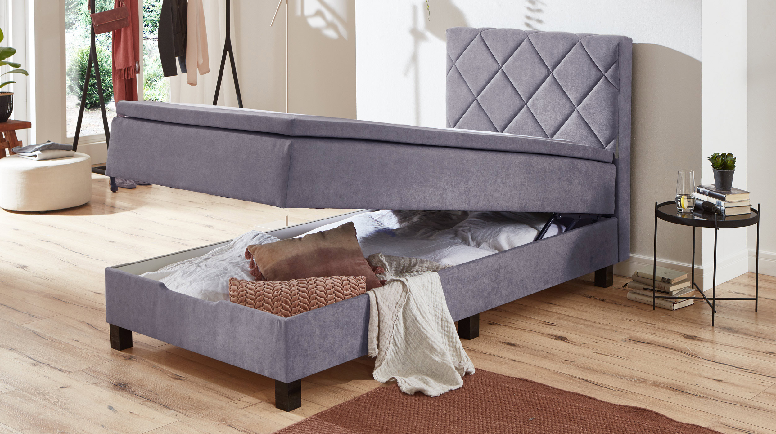 Boxbett 120 x 200 cm grau mit Bettkasten - JEFF