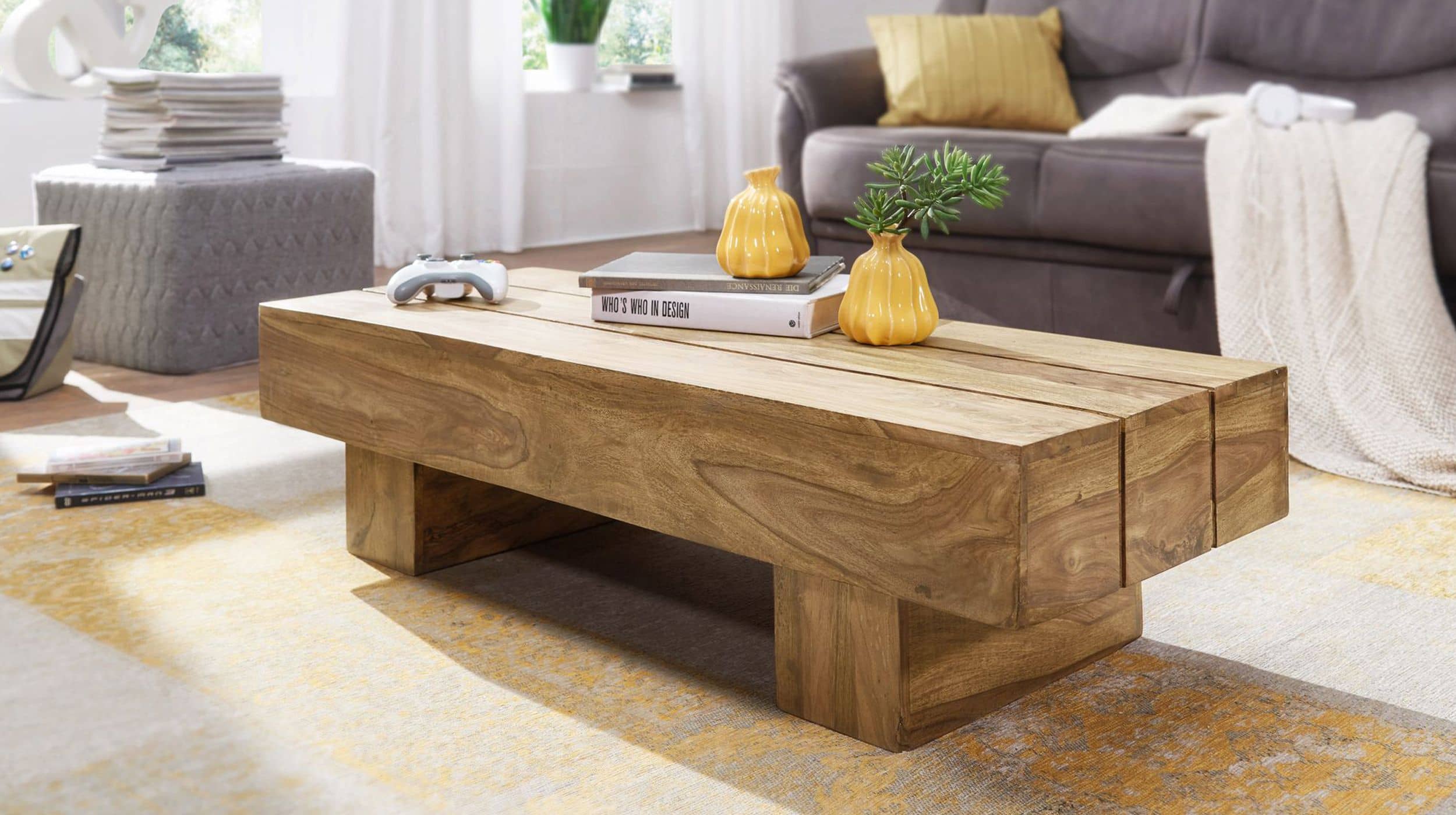 Couchtisch Akazie massiv 120 x 30 cm - EDDA