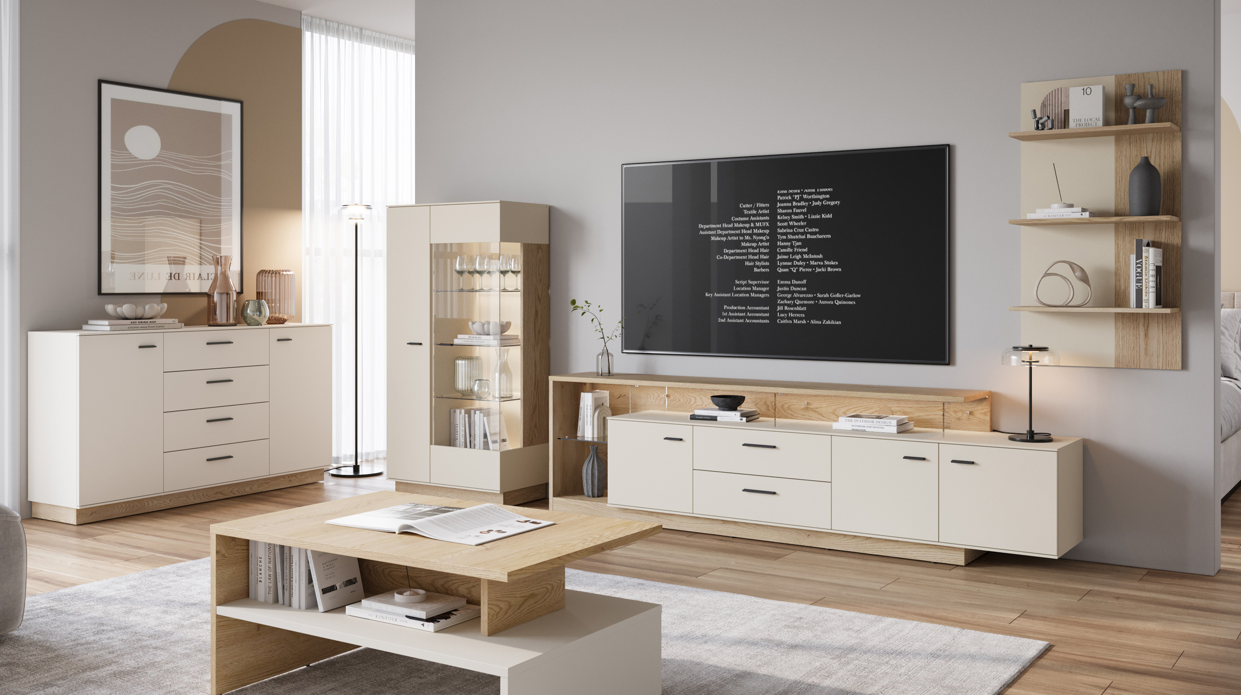 TV - Lowboard beige - Eiche - 236 cm TV-Board - MEOLO