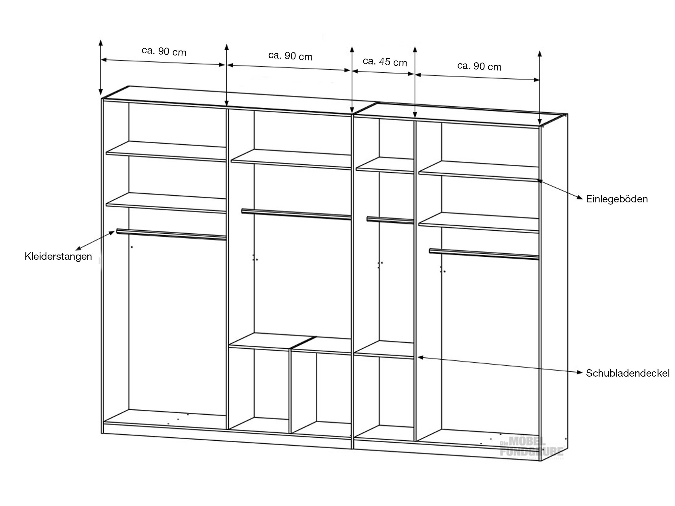 Kleiderschrank weiß mit Spiegel - 315 cm - rauch - BINGEN