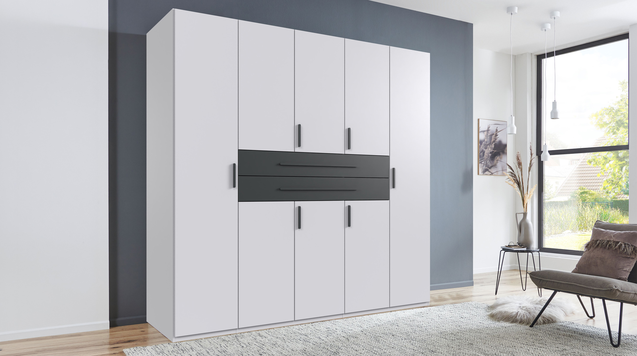 Kleiderschrank weiß anthrazit 225 cm 10-türig - DIGIT
