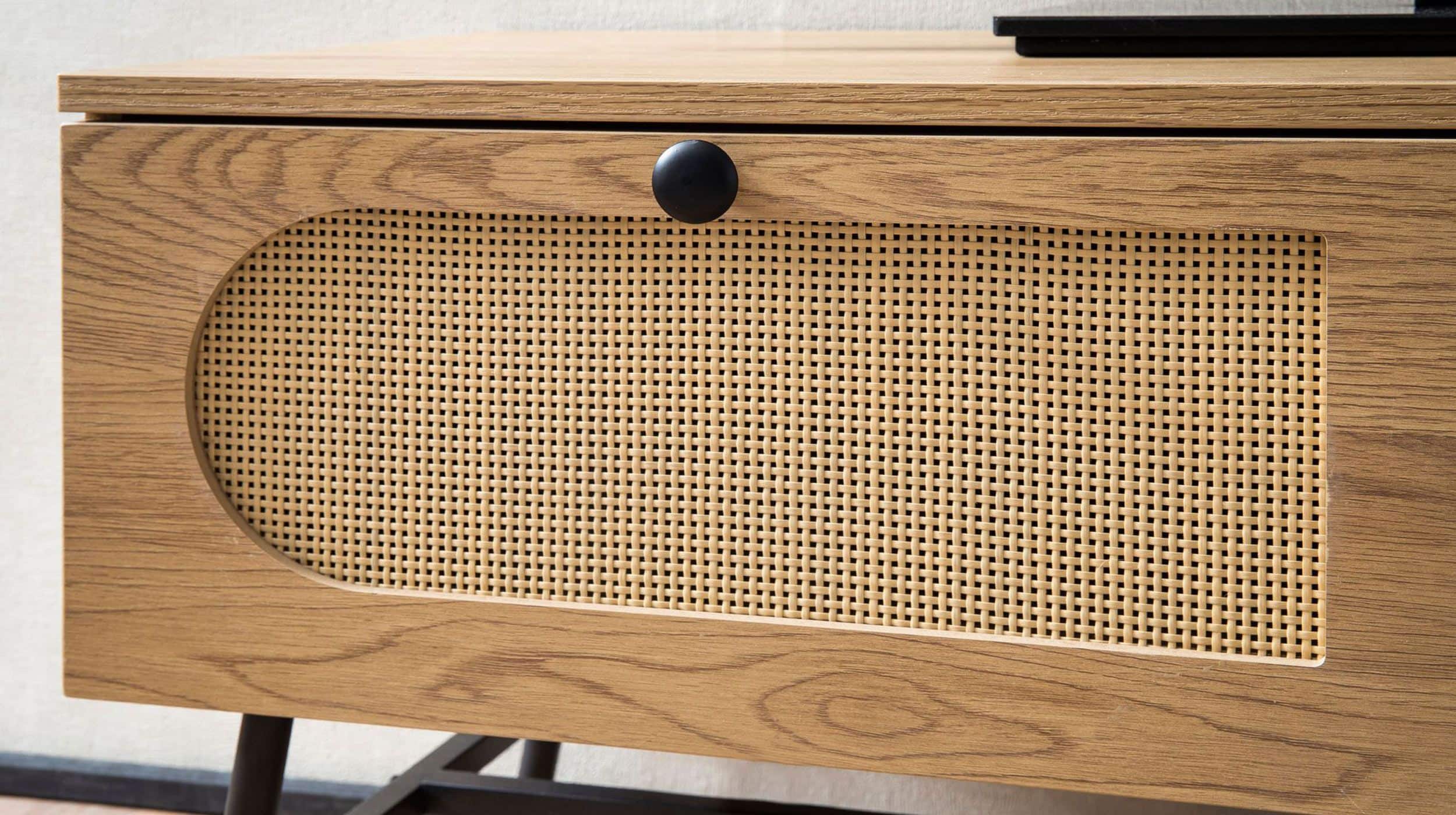 TV - Lowboard Eiche Holzdekor - Rattan 100 cm - RATVAN