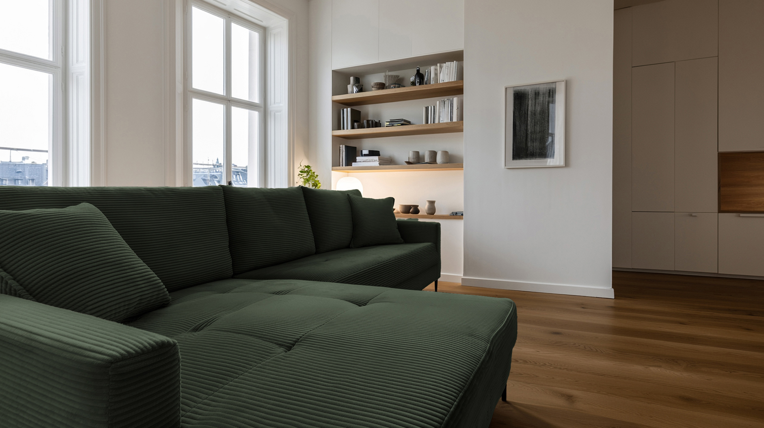 Ecksofa Cord grün 276 x 173 cm - OT links - SUMMER