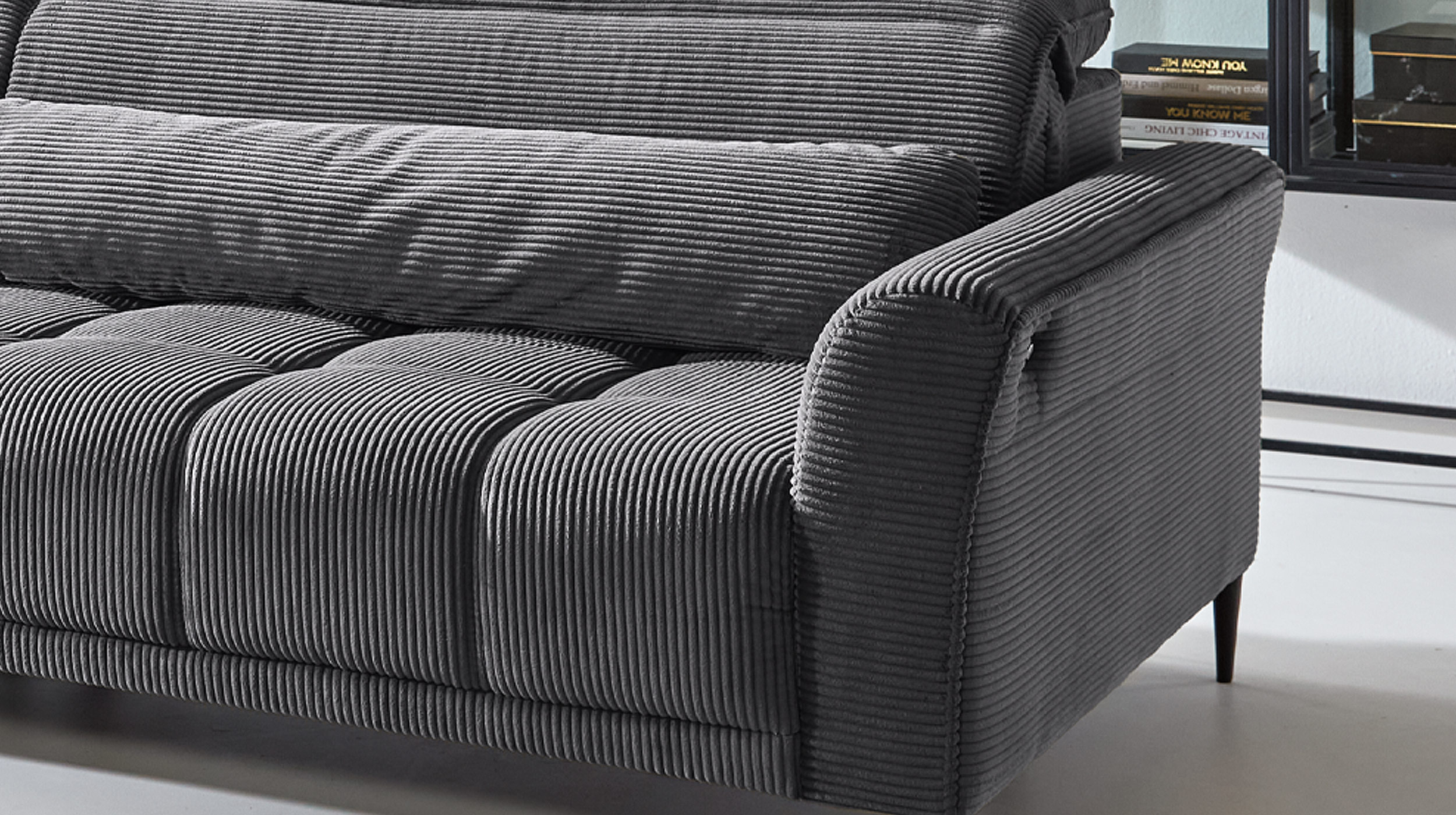 Big Sofa Cord grau - 280 cm - Nosagunterfederung - LOGAN 
