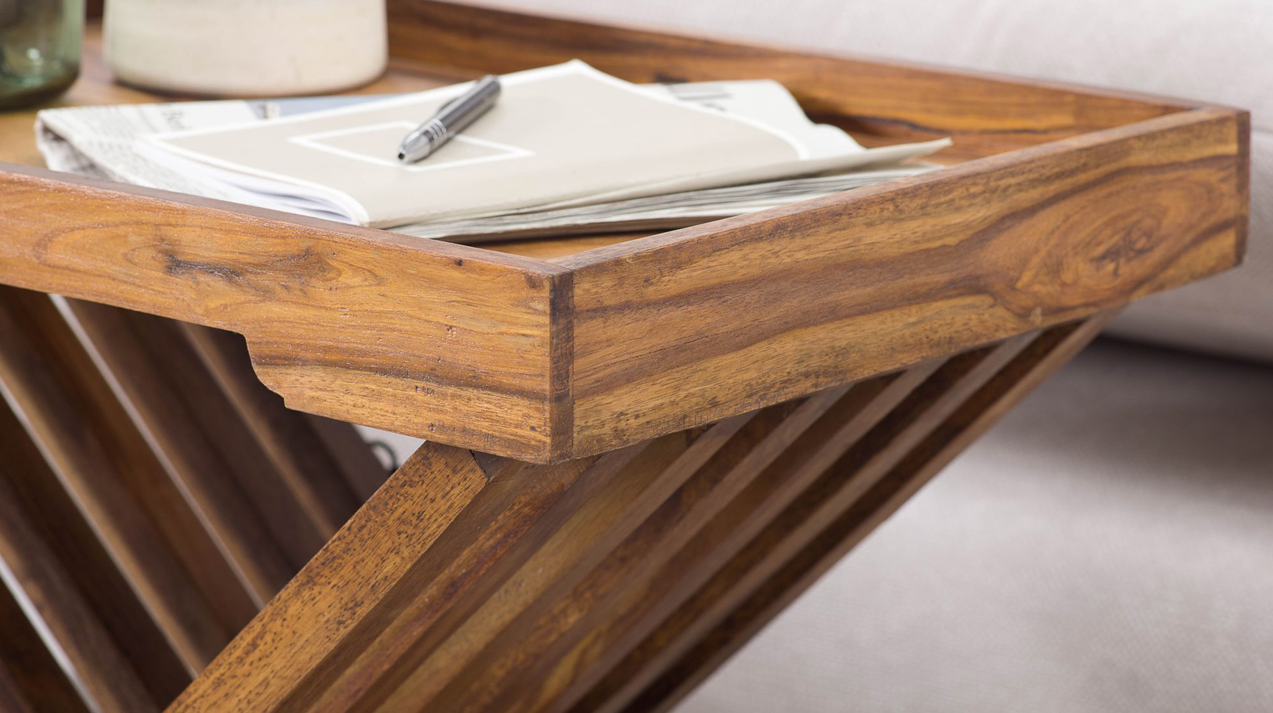 Beistelltisch Sheesham massiv gebeizt 60 x 40 cm - MERJA 