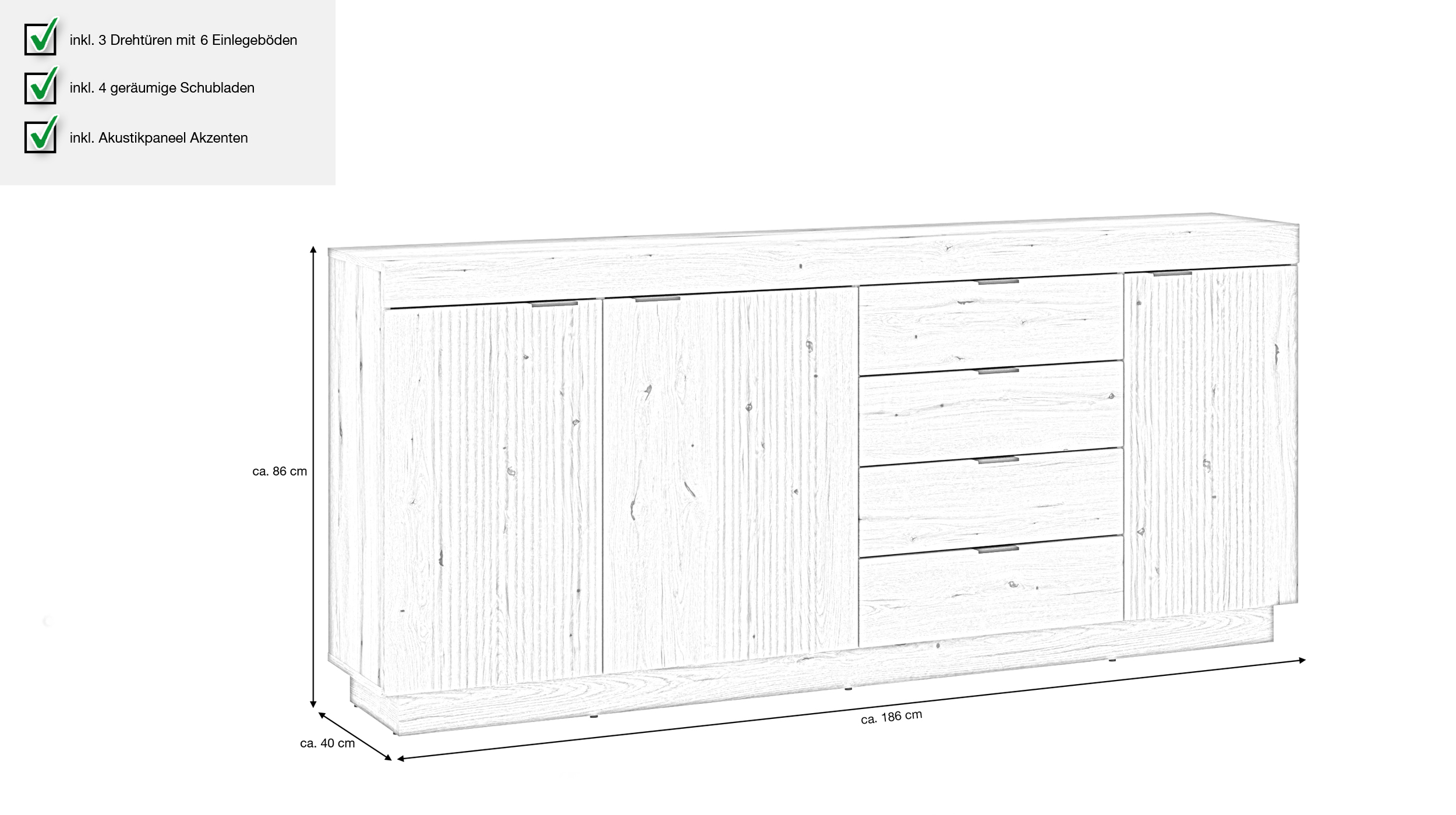Sideboard 4 Schubladen Coast Evoke Eiche 186 cm - DELAMAR Sideboard 4 Schubladen Coast Evoke Eiche 186 cm - DELAMAR