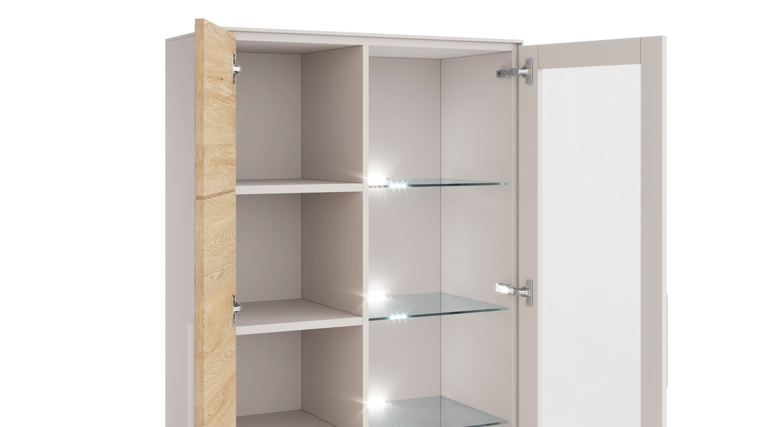 Vitrine mit Glastür Eiche teilmassiv geölt Breite 102 cm - KAI 