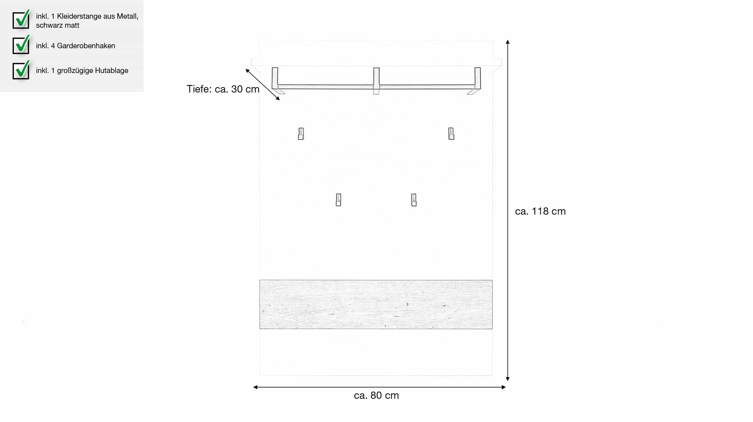 Wandgarderobe Paneele weiß - Artisan Eiche - 80 cm - MEMPHIS 