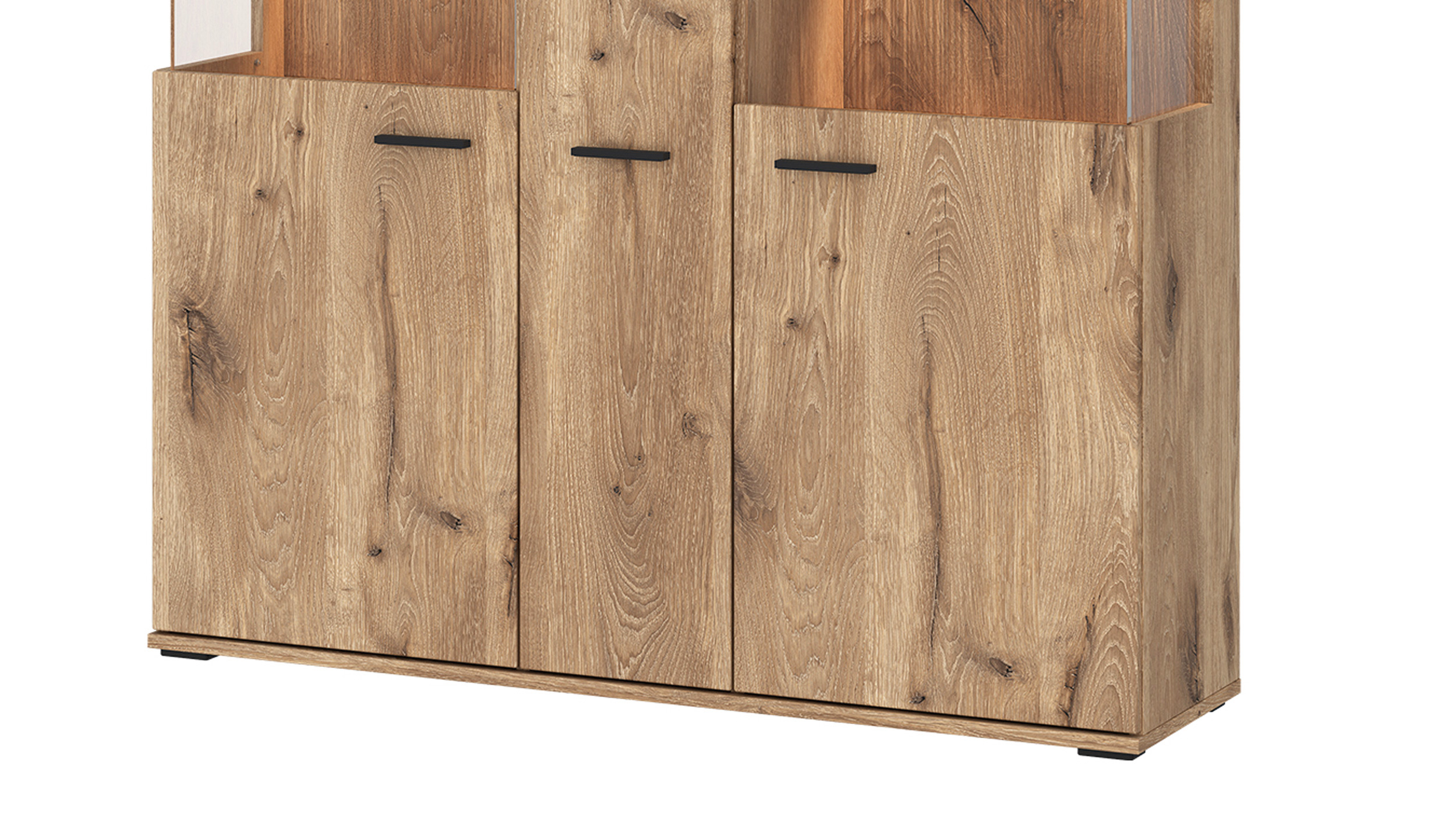Highboard mit 2 Glastüren Viking Eiche - Beleuchtung 115 cm - PARDOO