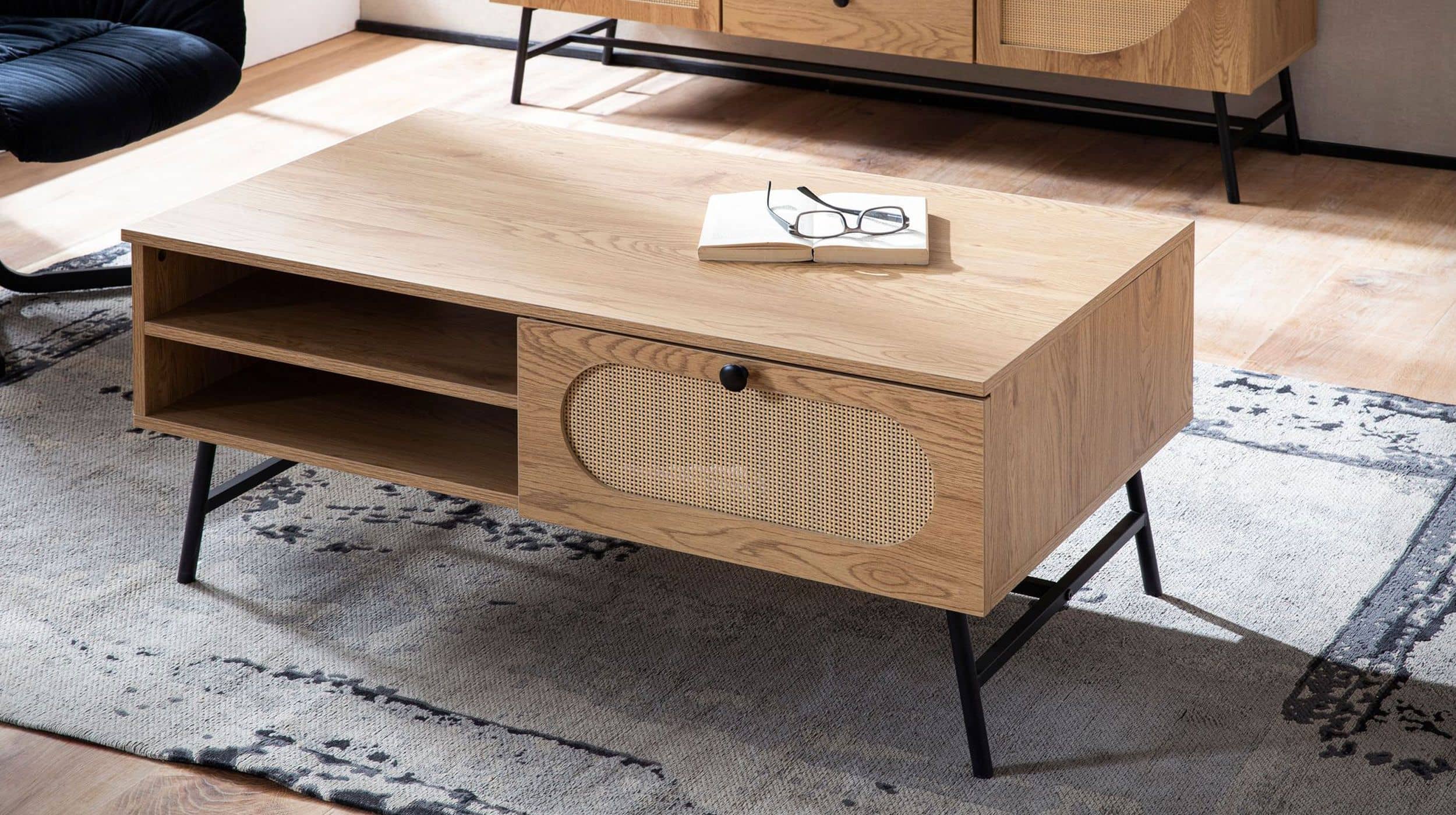 Couchtisch mit Schublade Eiche Holzdekor - Rattan 100 x 60 cm - RATVAN
