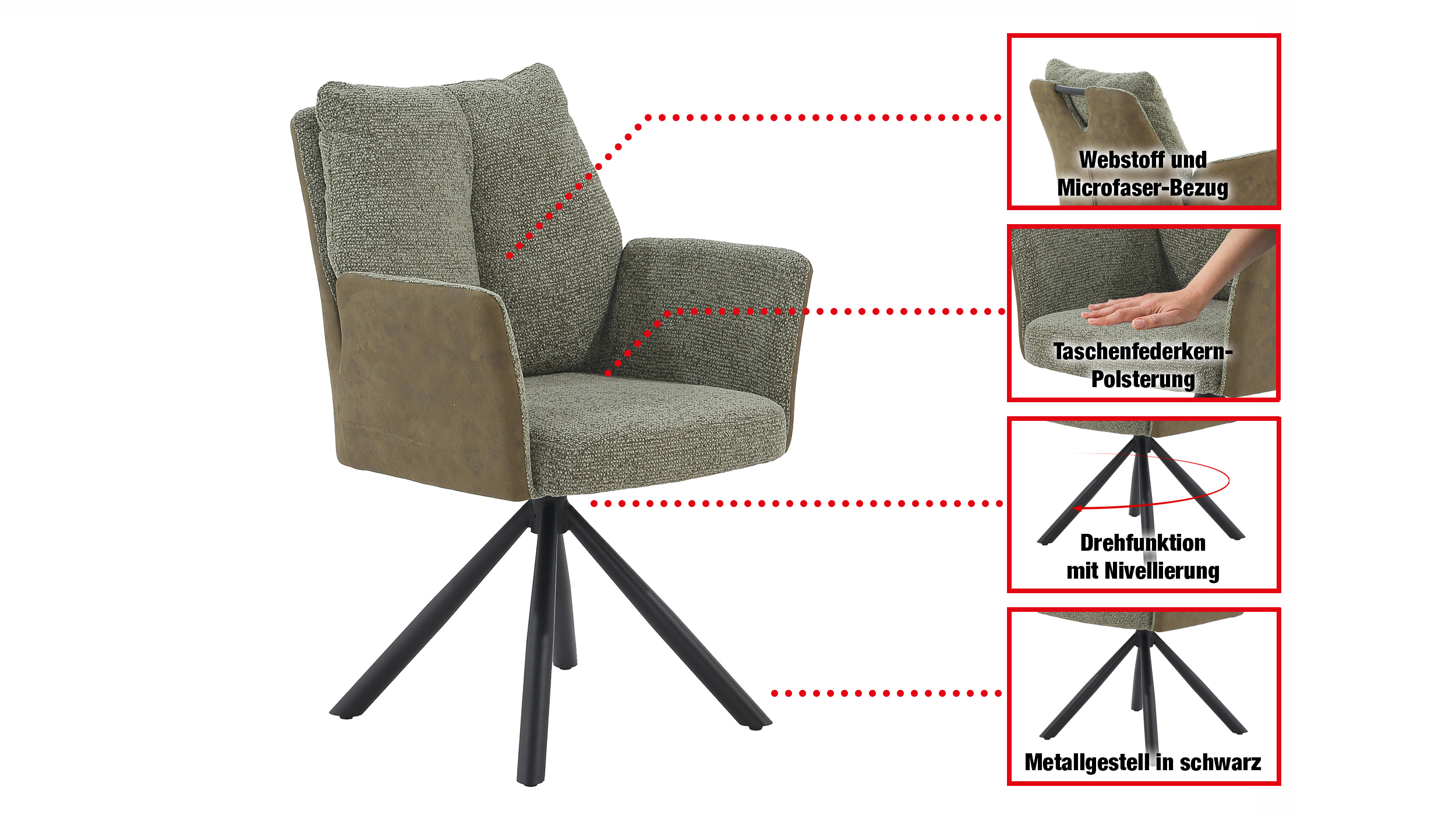 Armlehnstuhl grün Webstoff Microfaser Taschenfederkern - SHELBY