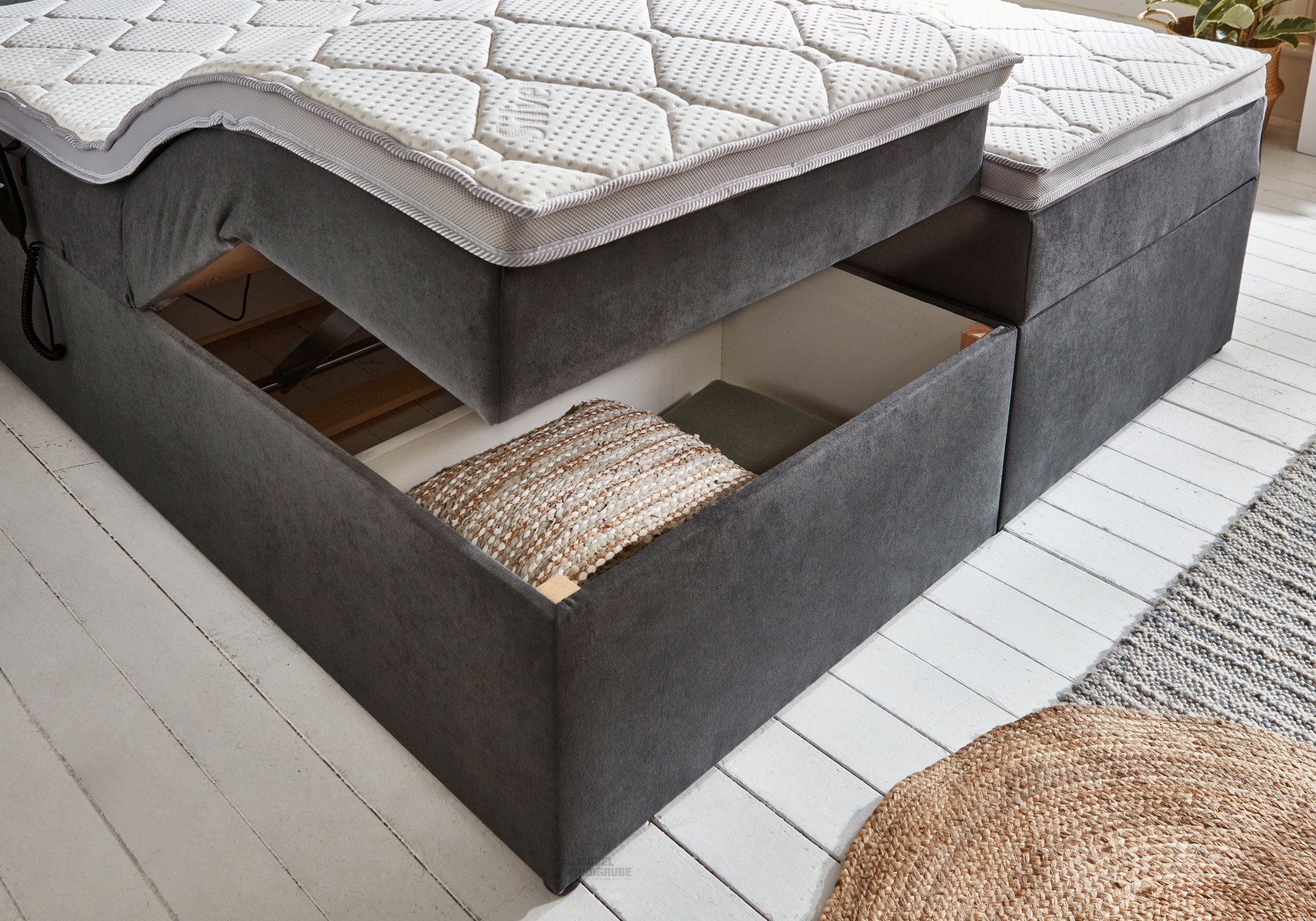 Boxbett 180 x 200 cm grau Bettkasten - elektrisch  - GABRIOLA