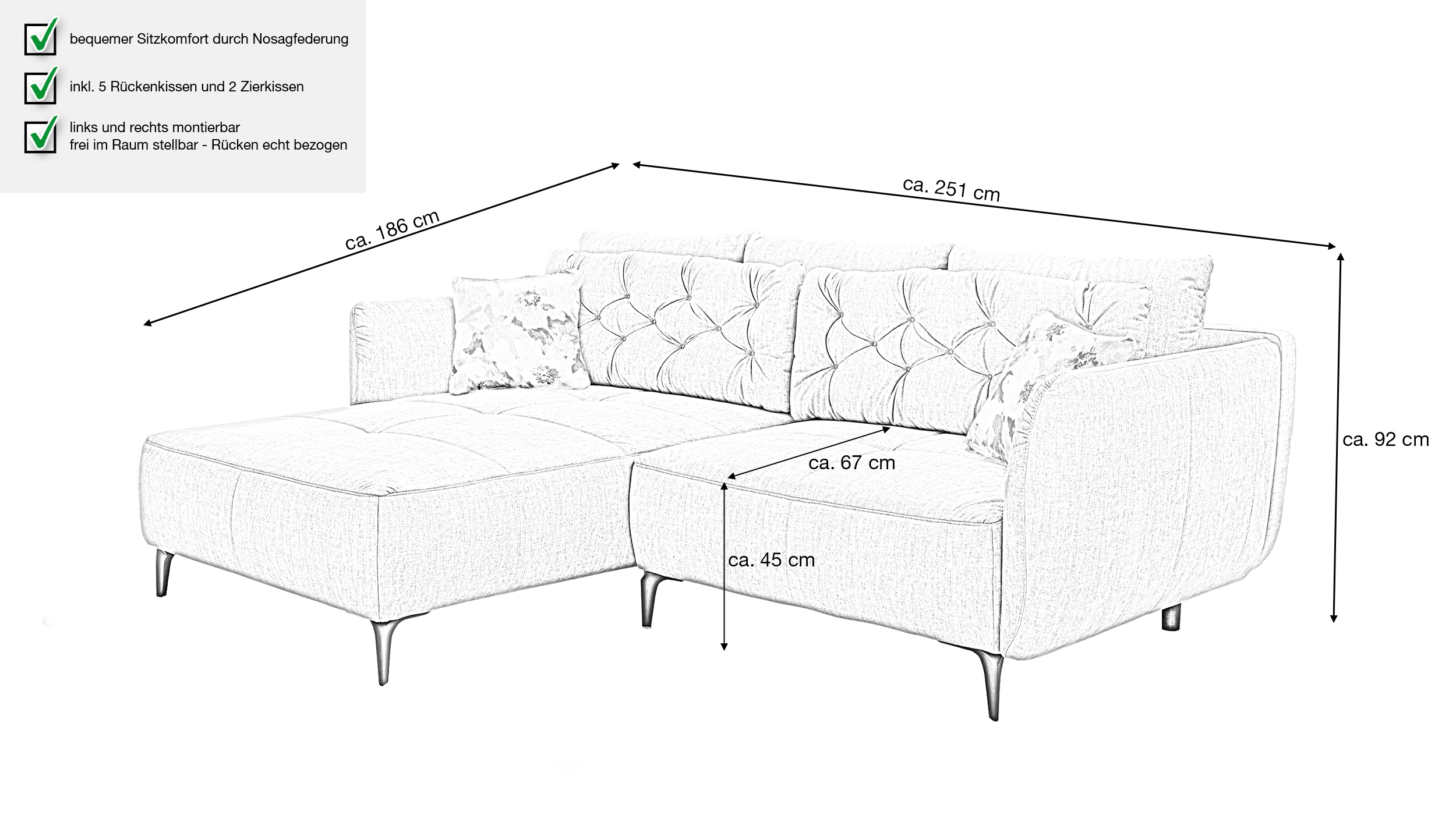 Ecksofa Veloursbezug blau 251 x 186 cm - SALO