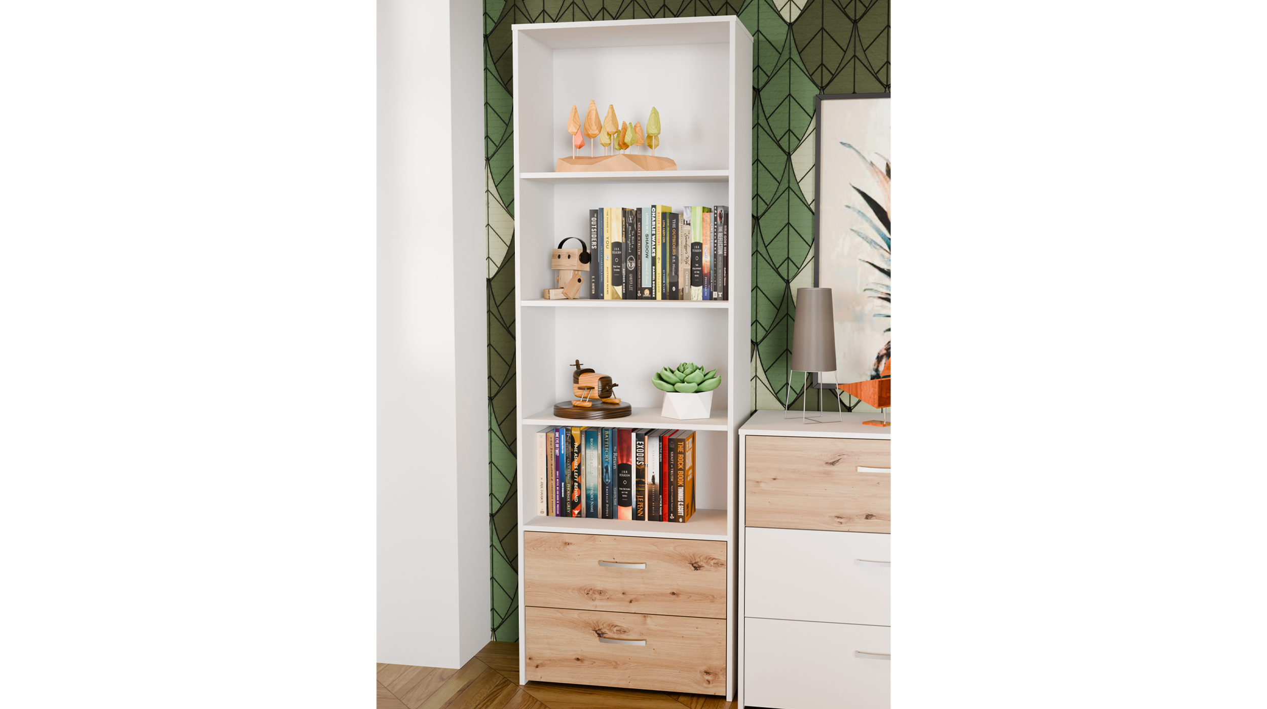 Bücherregal Standregal weiß - Eiche 63 x 191 cm - CULGOA