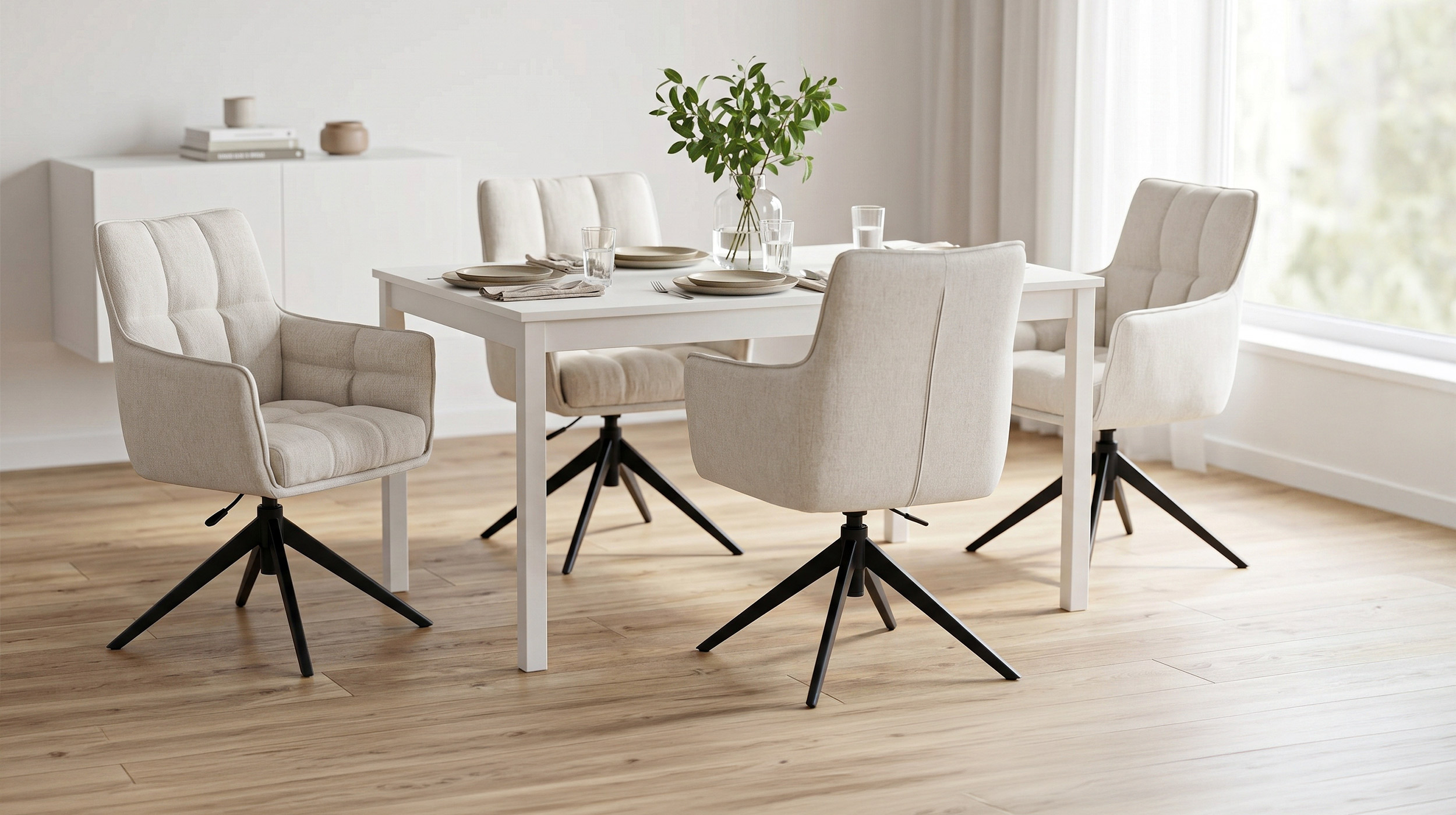 Polsterstuhl drehbar beige - Webstoff - POMBA