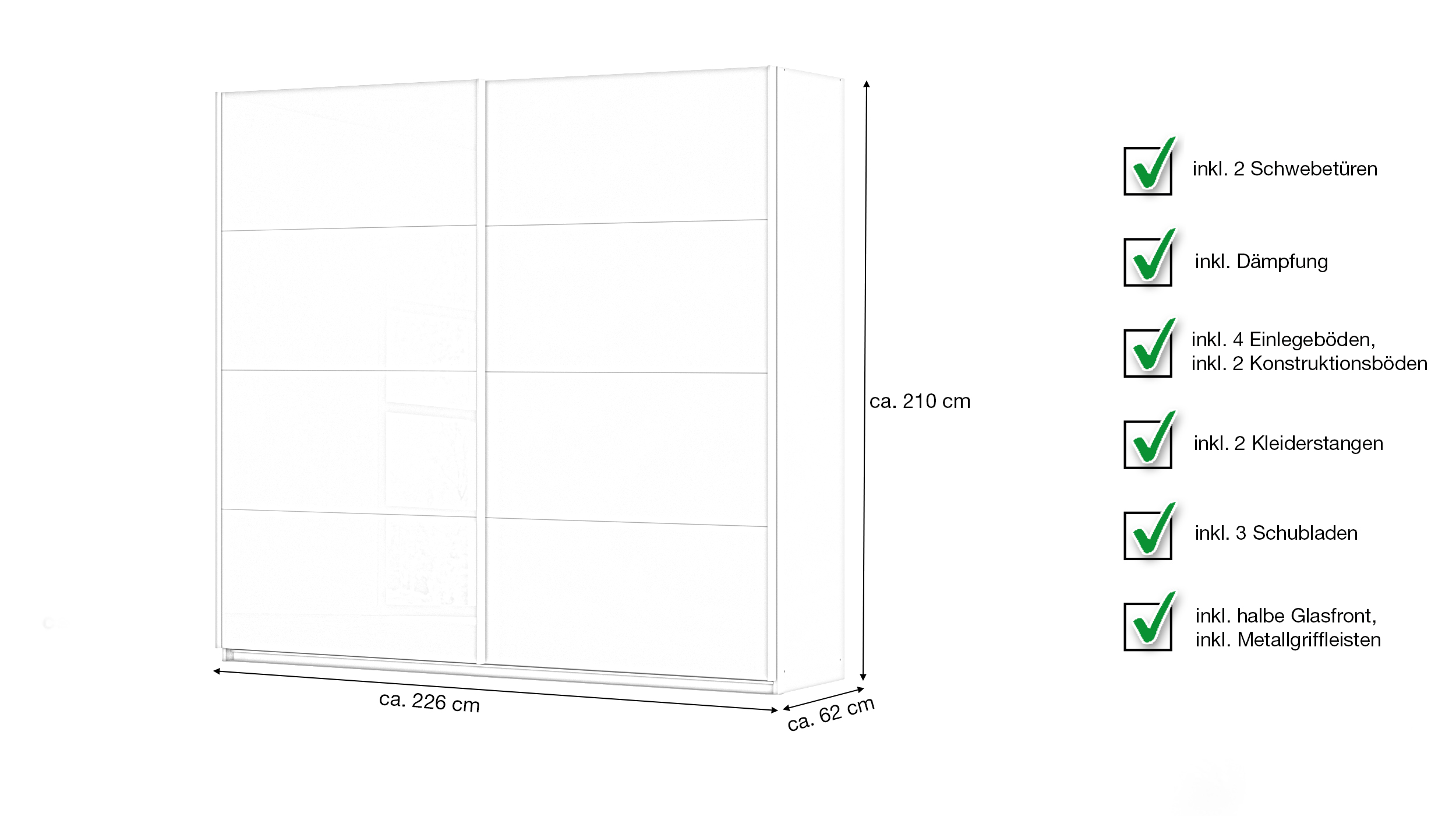 Schwebetürenschrank beige Glas 226 cm 2-türig - rauch - QUADRA