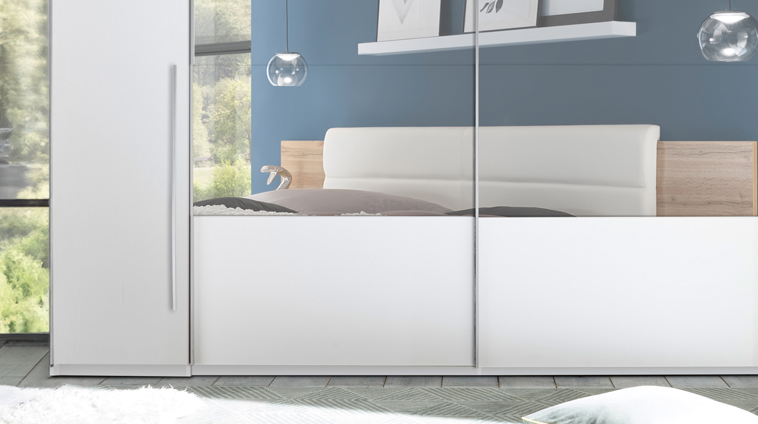 Kleiderschrank mit Spiegel - weiß - 312 cm - MEGA