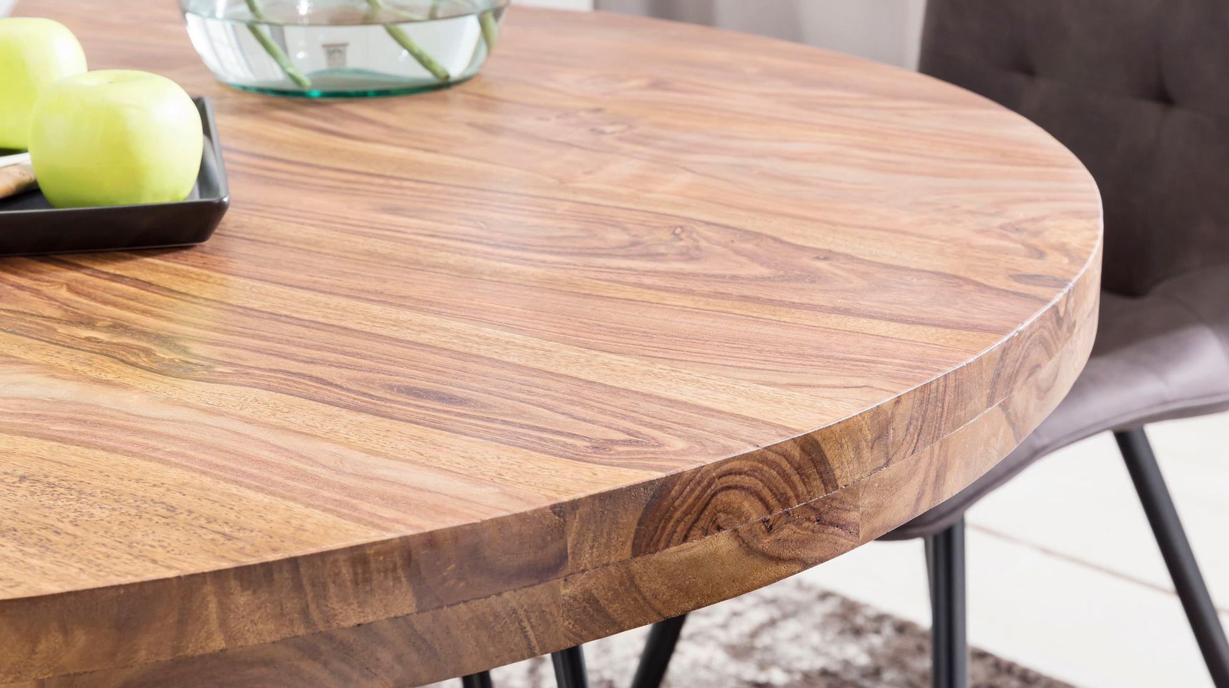 Esstisch 120 cm rund Sheesham massiv gebeizt - NORR 