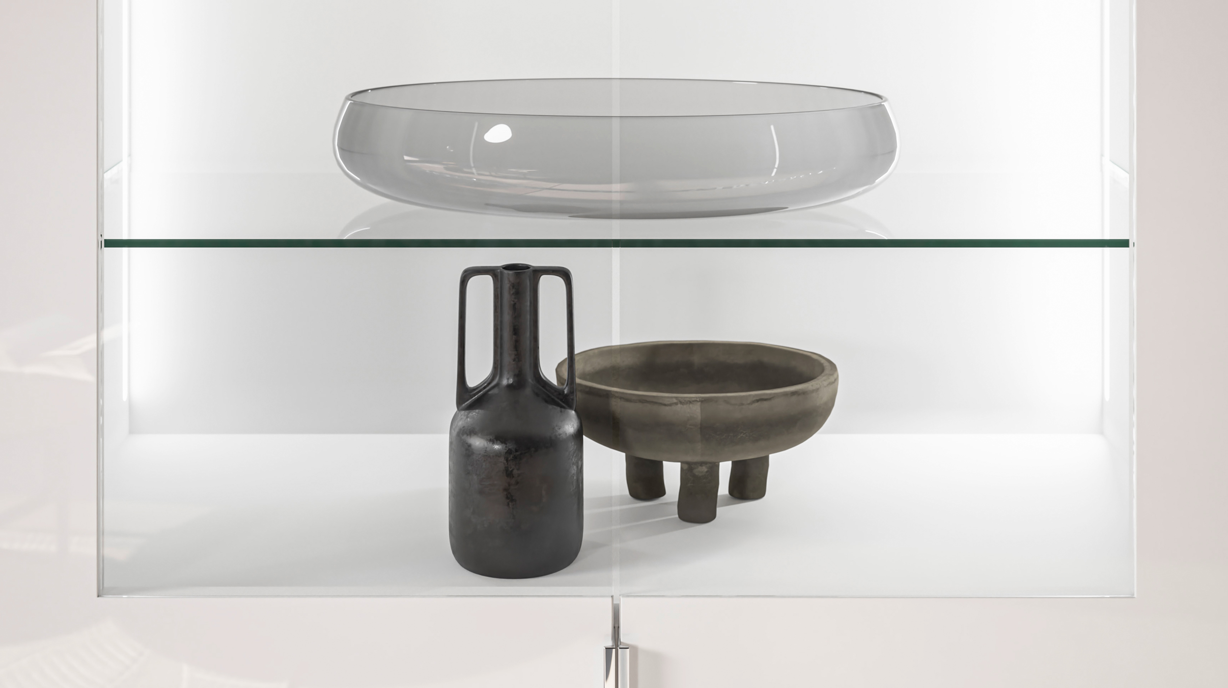 Vitrine mit Beleuchtung weiß - Glasfront - Breite 90 cm - SANTORIN