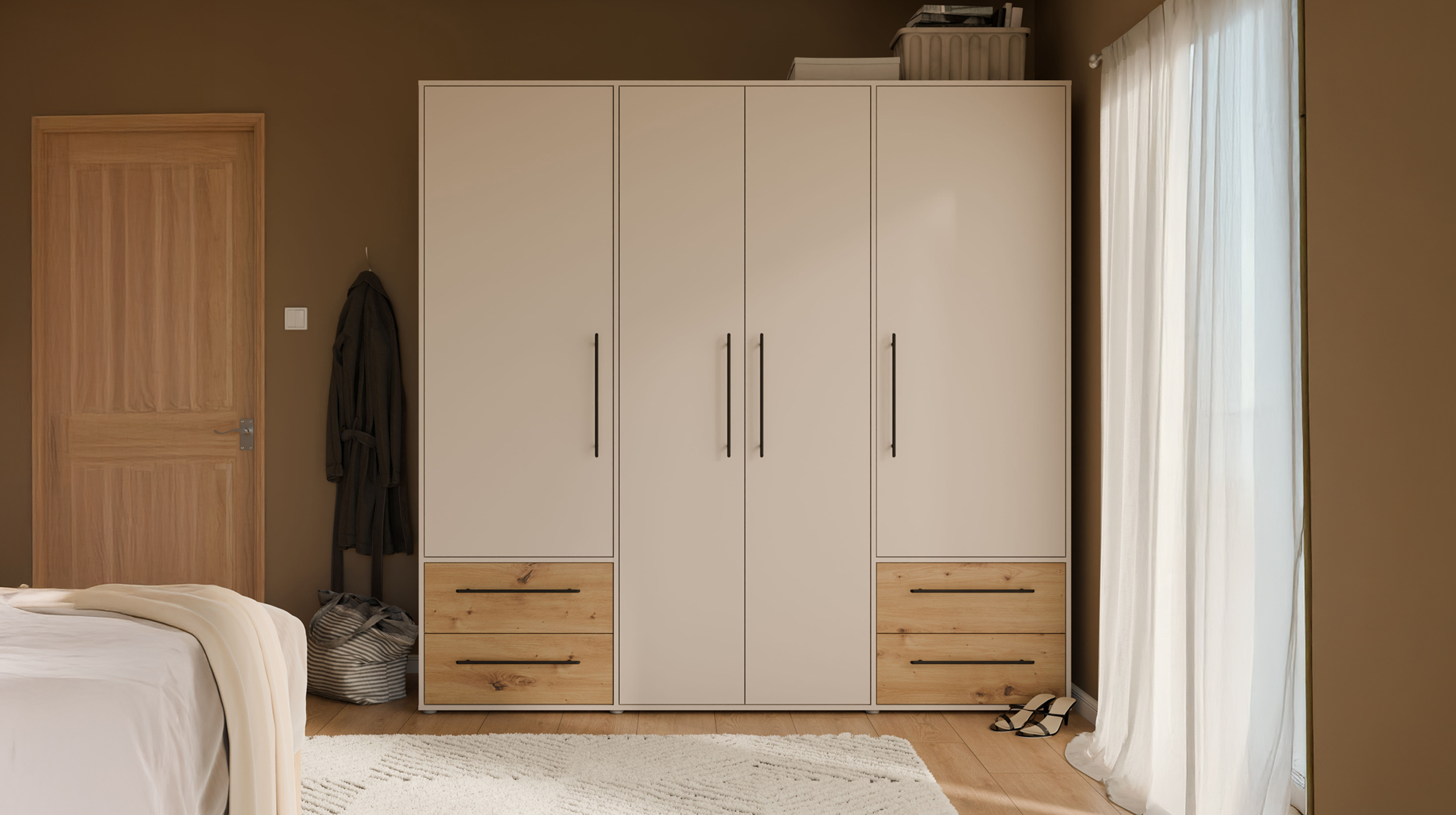 Kleiderschrank beige Artisan Eiche - 206 cm - 4 Türen - MOKKARIS