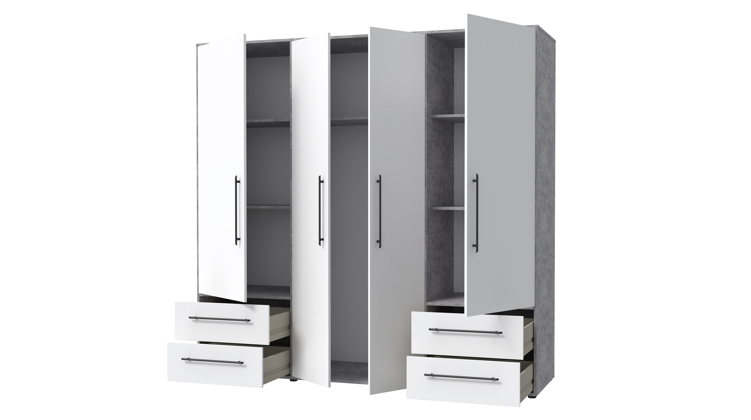 Kleiderschrank weiß - betonoptik - 206 cm - 4 Türen - MOKKARIS