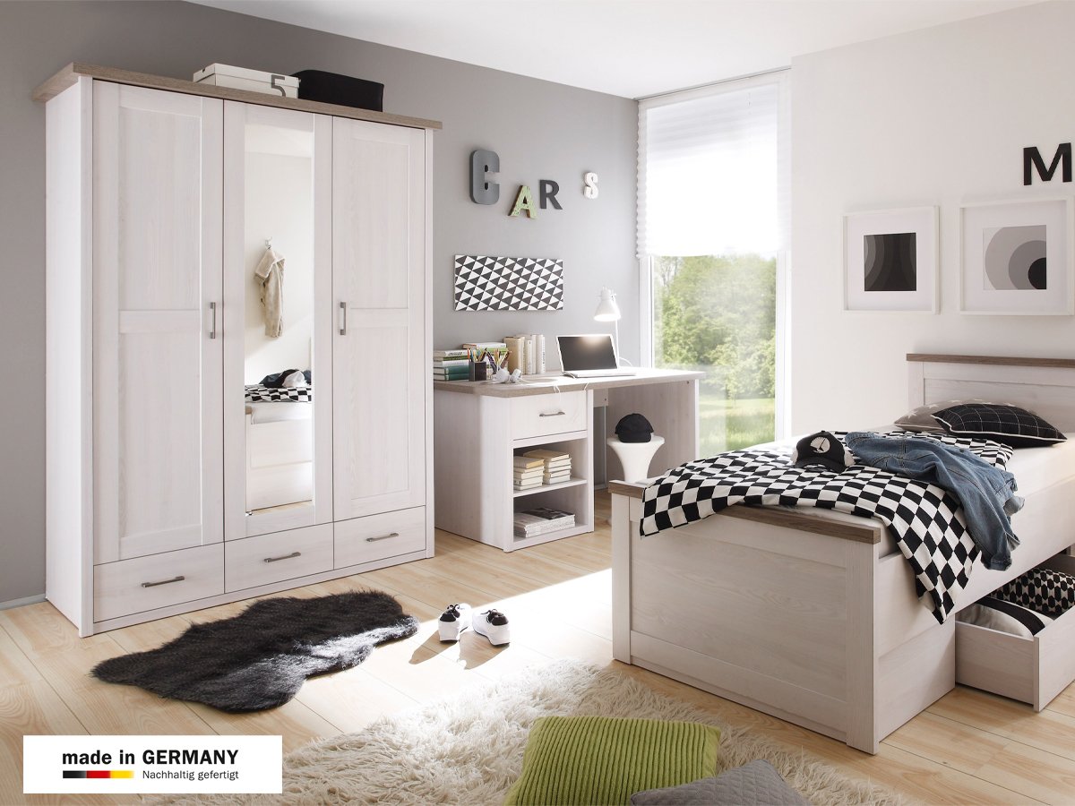 Kleiderschrank mit Spiegel - Pinie - Trüffel -  148 cm - LUCA