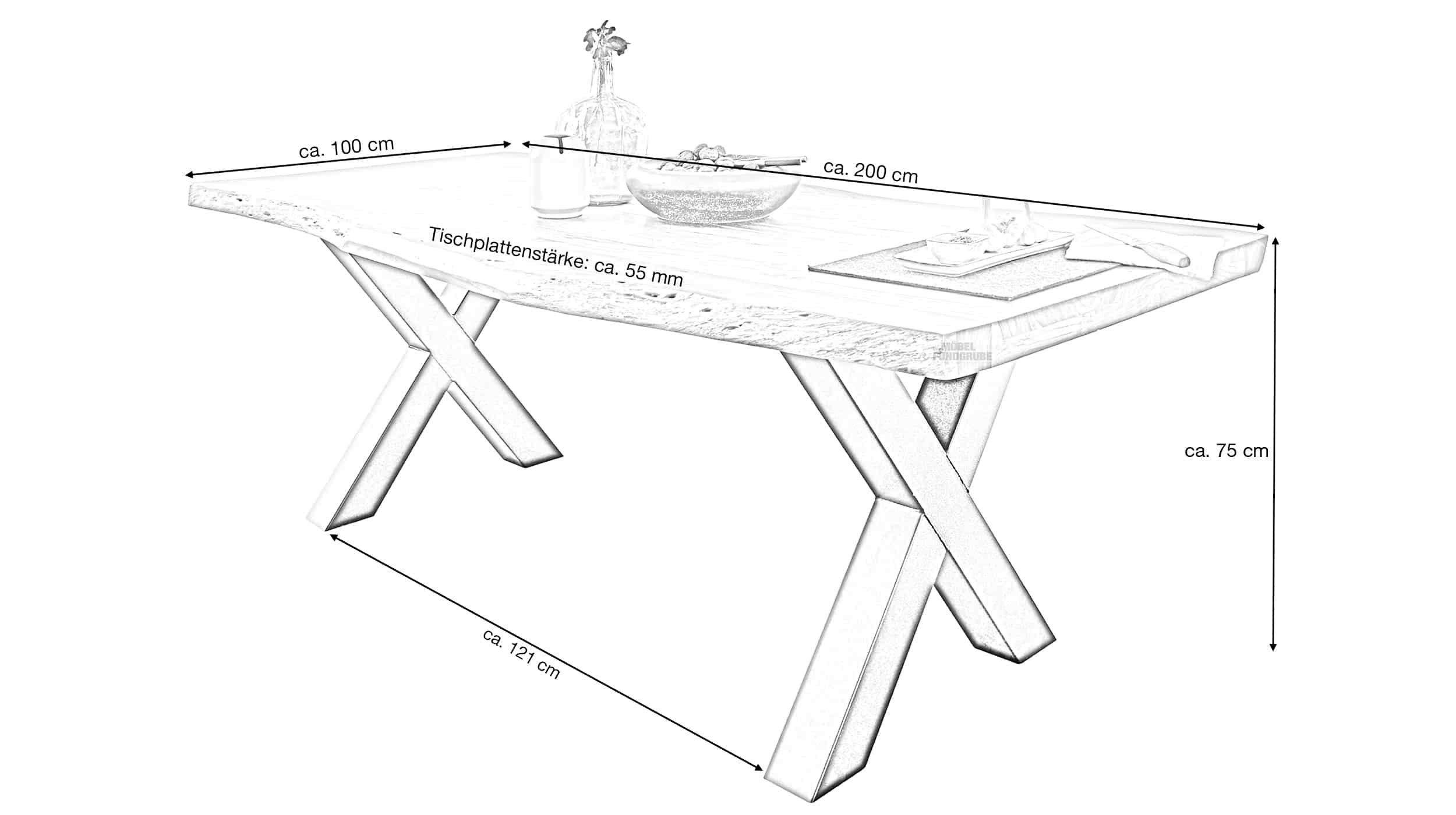 Esstisch Baumkantentisch 200 cm massiv Akazie - TOMASO