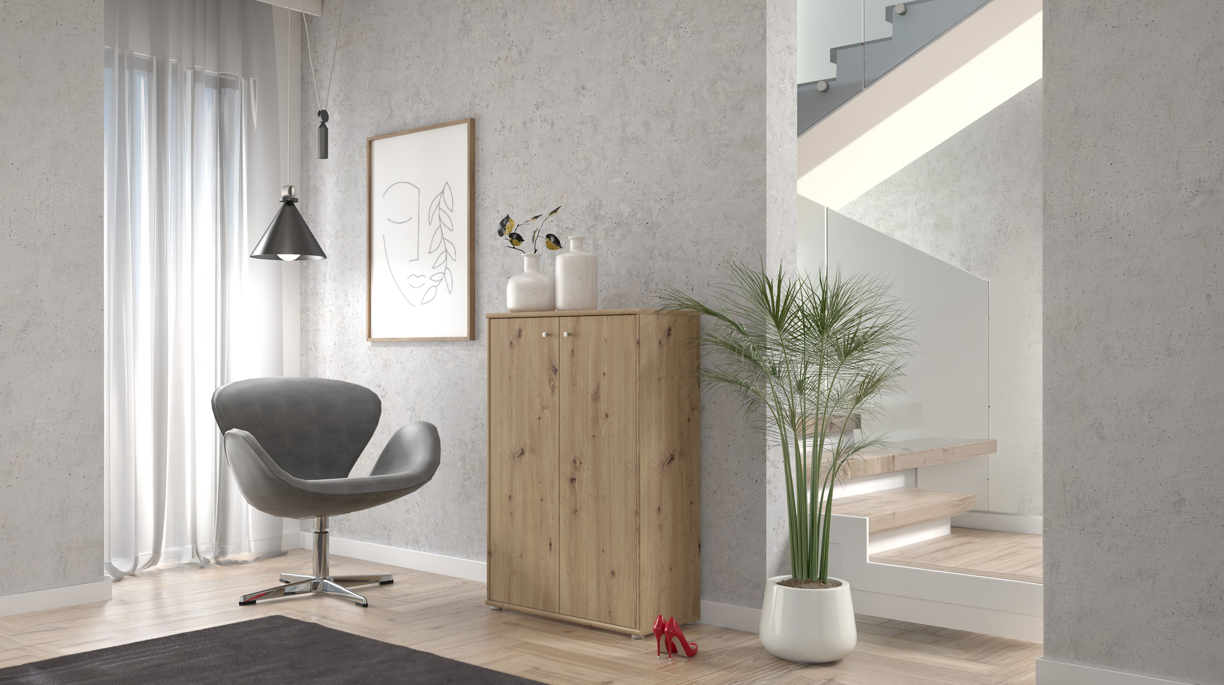 Kommode Eiche 74 x 35 cm - 2-türig - TEMPRA